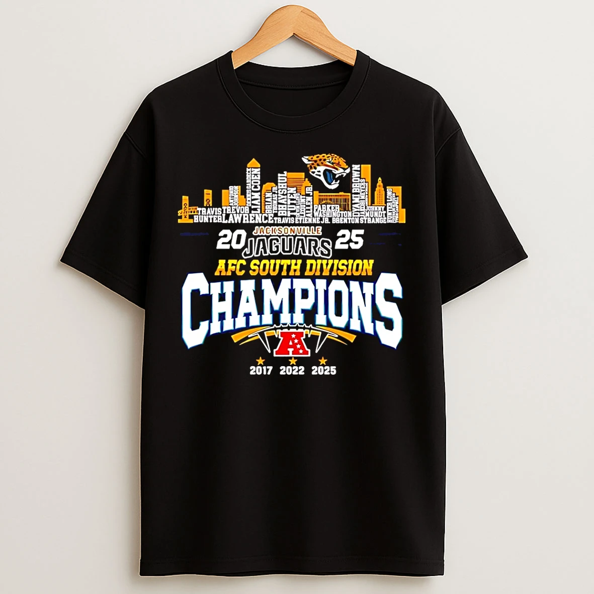 Classic Jacksonville Jaguars 2025 Afc South Division Champions Name City Skyline T Shirts
