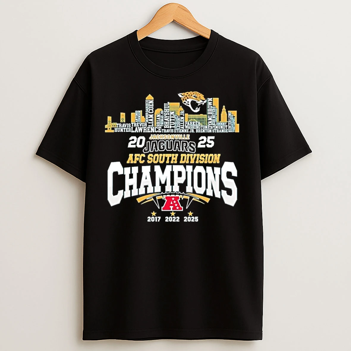 Classic Jacksonville Jaguars 2025 Afc South Champions Players Names Skyline T Shirts