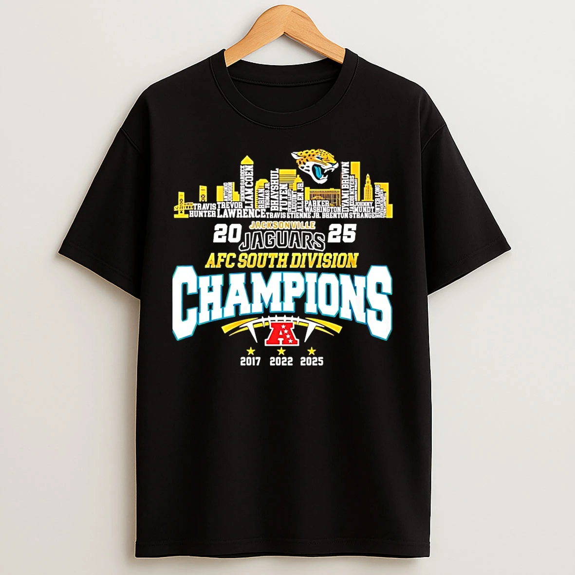 Classic Jacksonville Jaguars Football 2025 Afc South Division Champions Skyline T Shirts