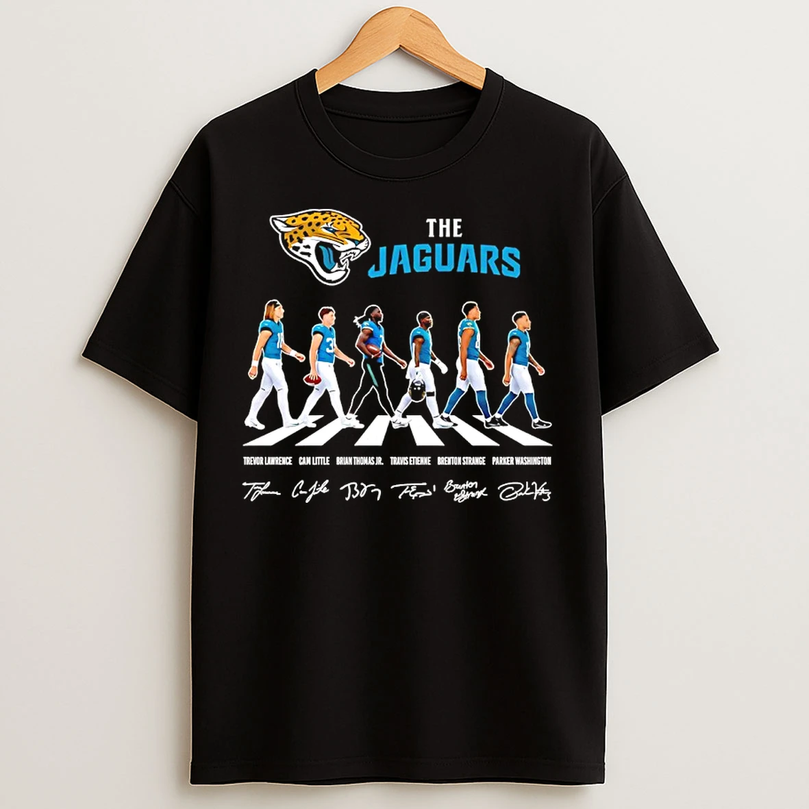Classic Jacksonville Jaguars Football Player Walking Signatures Graphic T Shirts