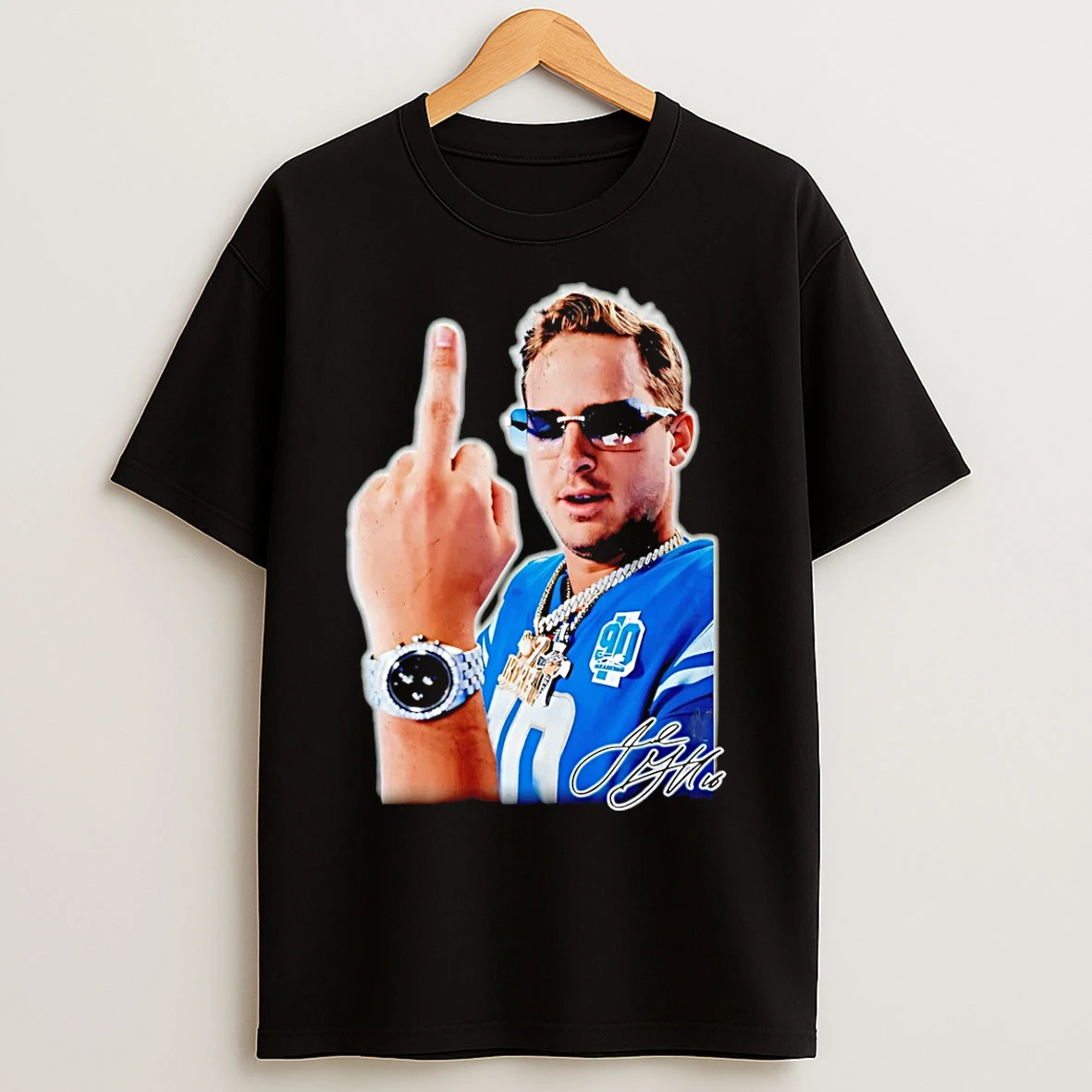 Classic Jared Goff Detroit Lions Middle Finger Signature T Shirts