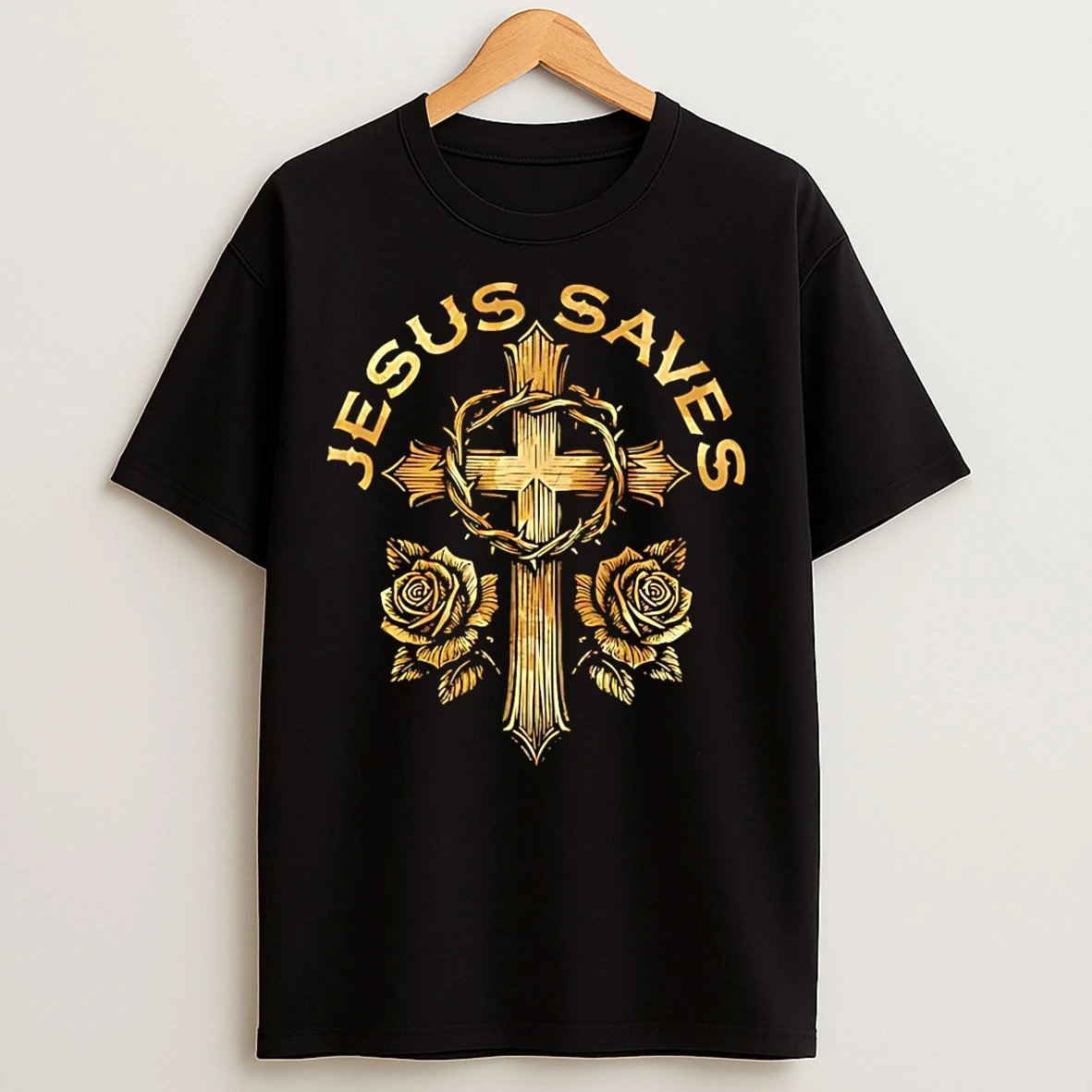 Classic Jesus Saves Cross Rose T Shirts