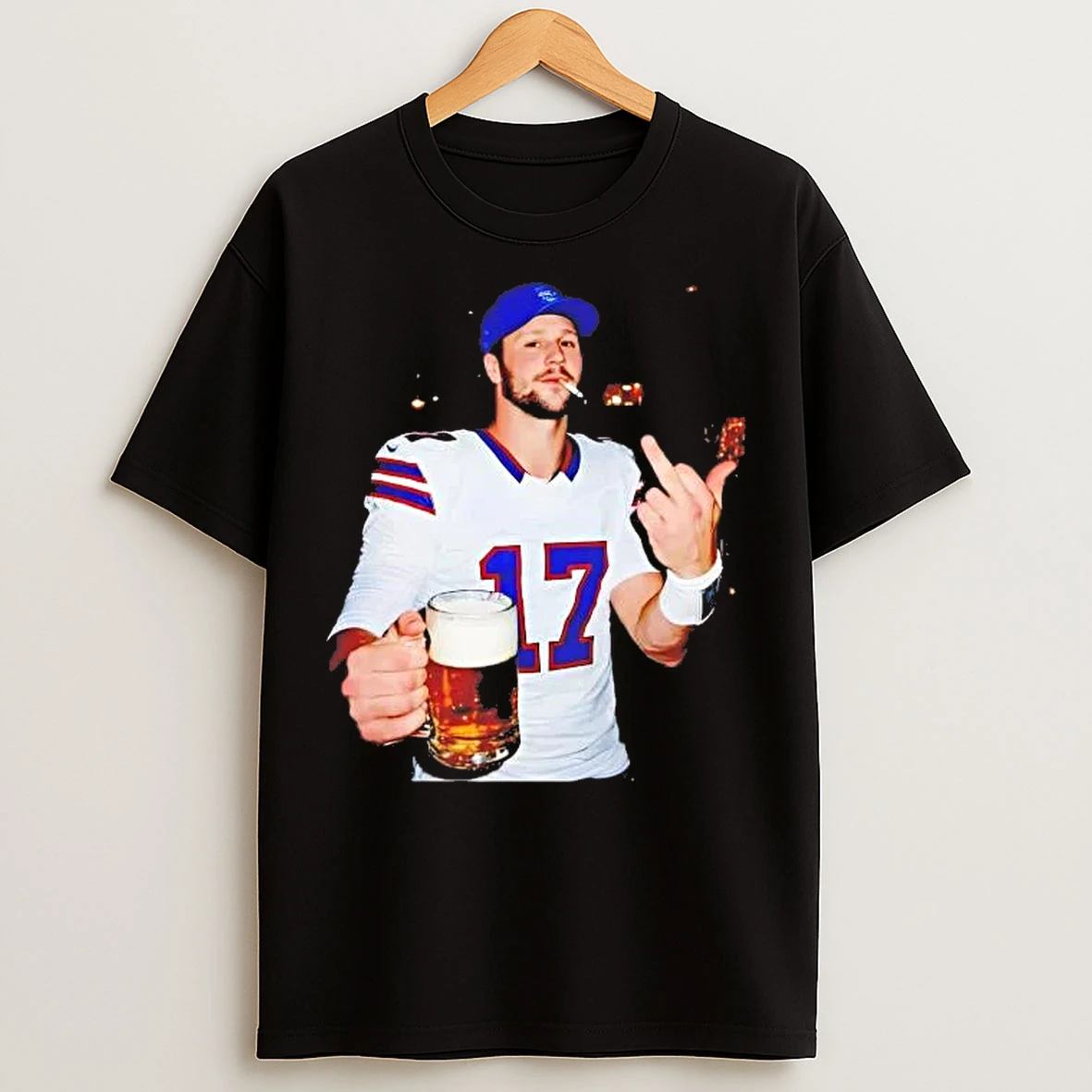 Classic Josh Allen Middle Finger Smoking And Drinking Beer T Shirts