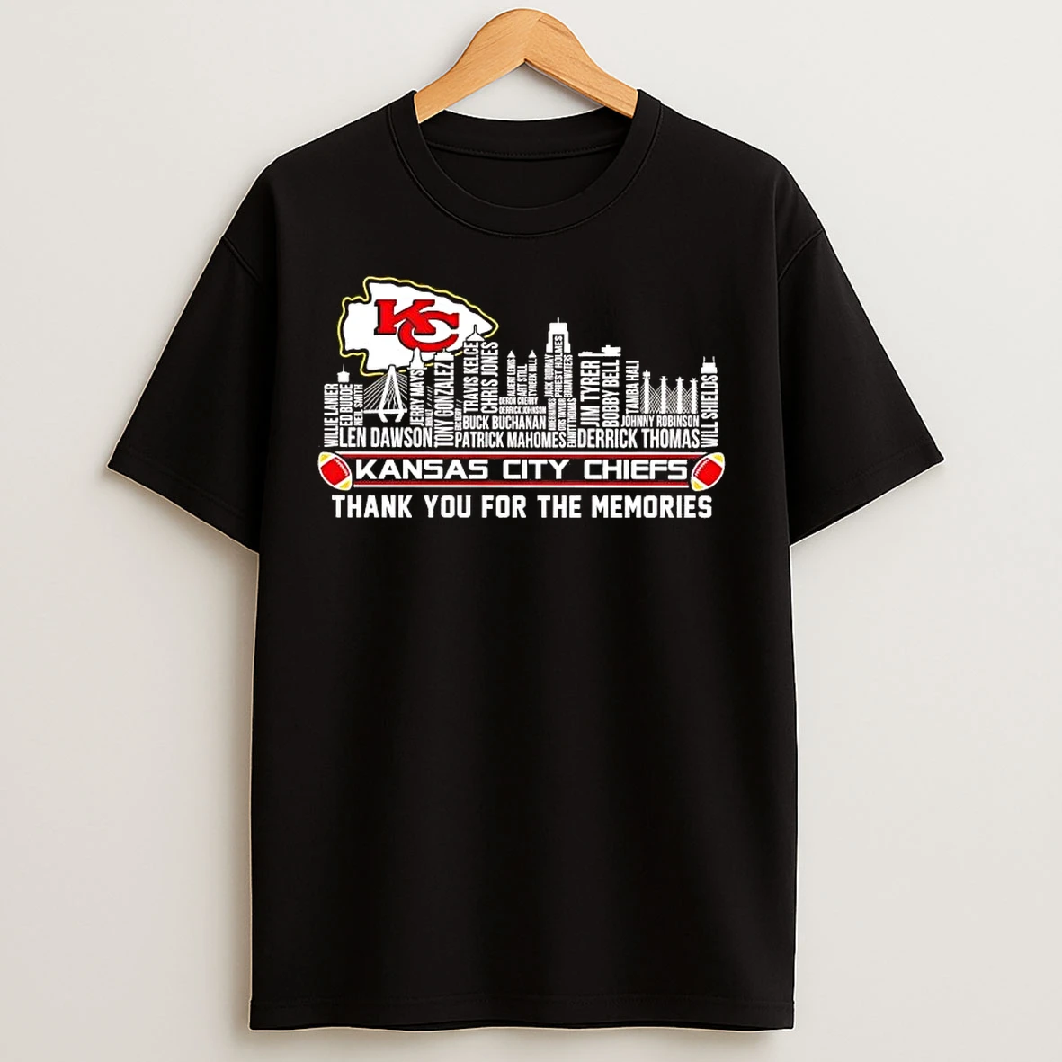 Classic Kansas City Chiefs Players Names Skyline Thank You For The Memories T Shirts