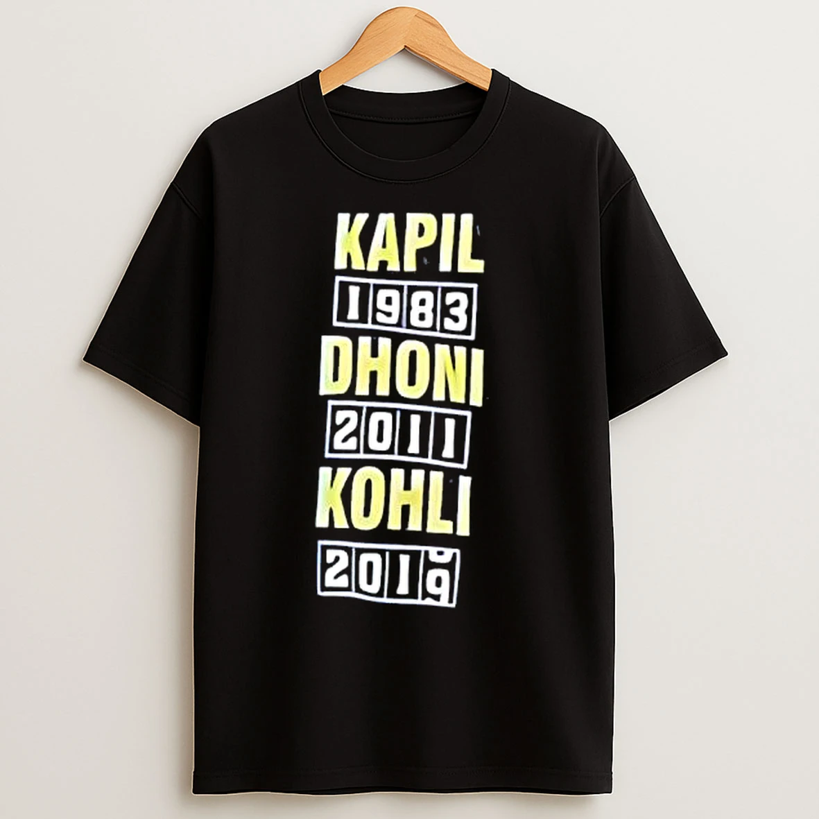 Classic Kapil 1983 Dhoni 2011 Kohli 2019 World Cup Victories T Shirts