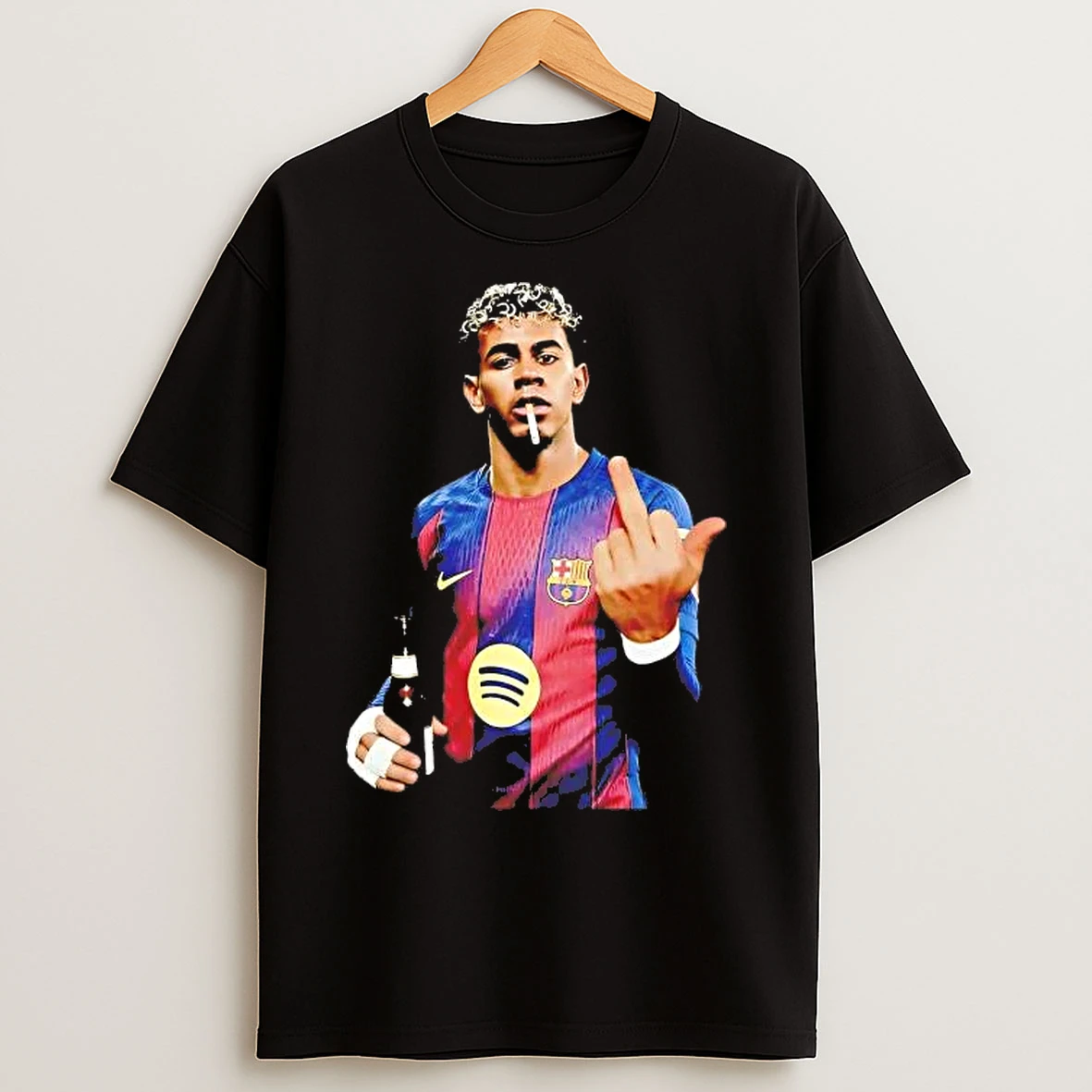 Classic Lamine Yamal Middle Finger Smoking And Drinking Beer T Shirts