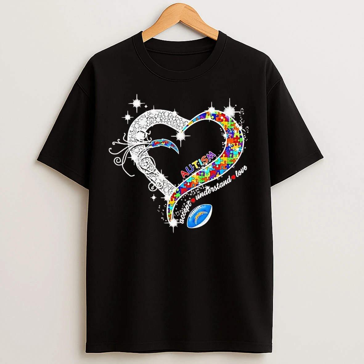 Classic Los Angeles Chargers Autism Accept Understand Love Diamond Heart T Shirts