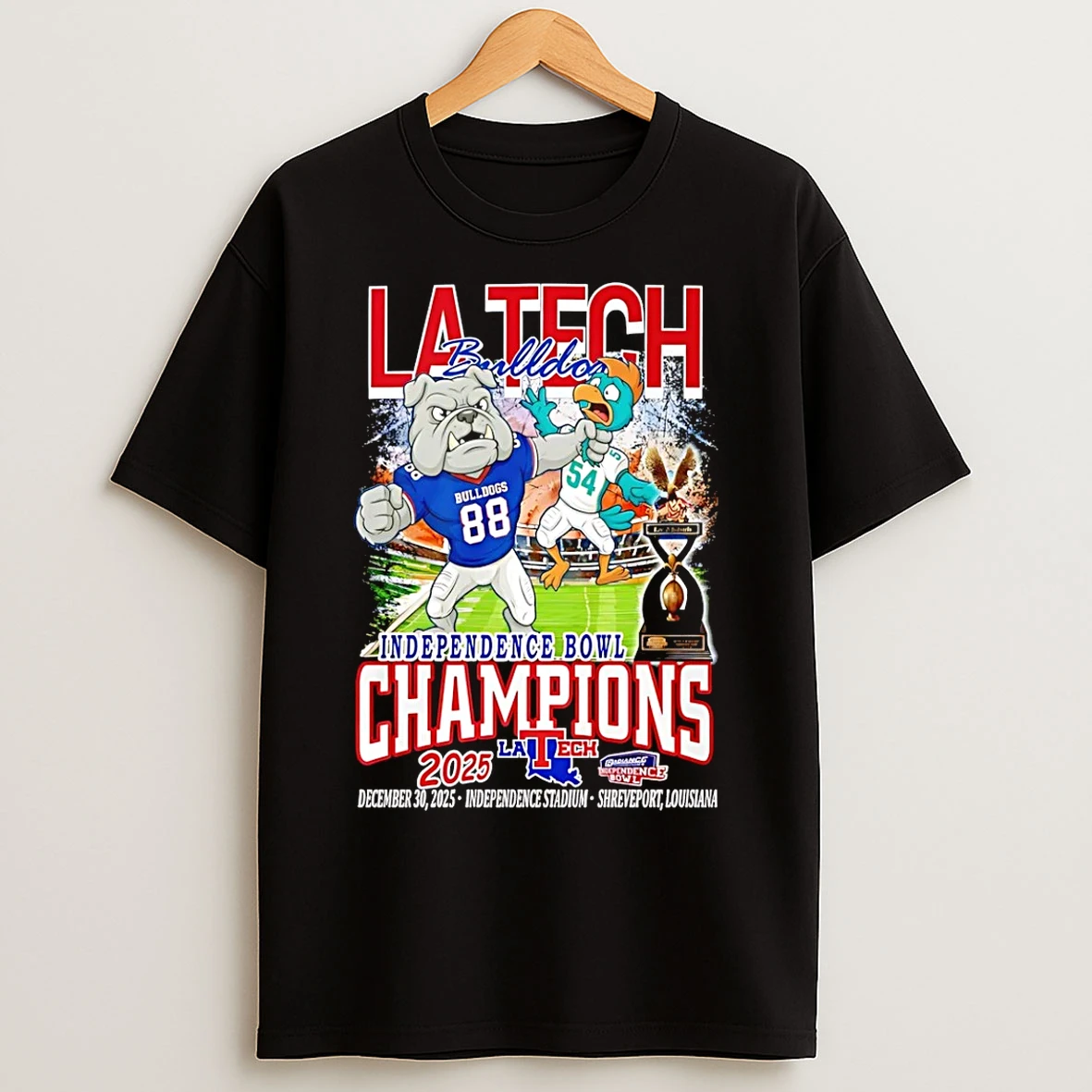 Classic Louisiana Tech Bulldogs Independence Bowl Champions 2025 Mascot T Shirts
