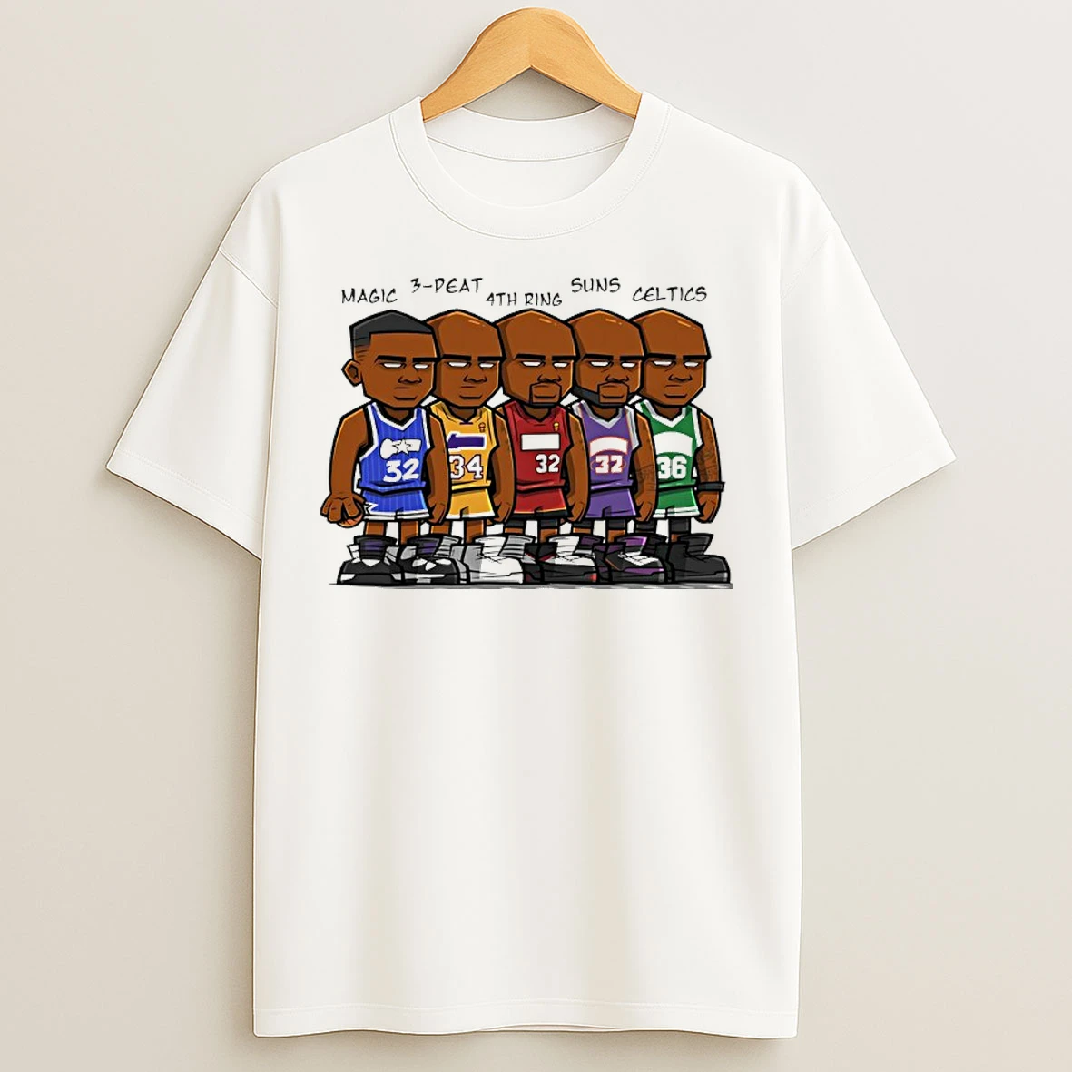 Classic Magic 3 Peat 4th Ring Suns Celtics Nba Player Cartoon T Shirts