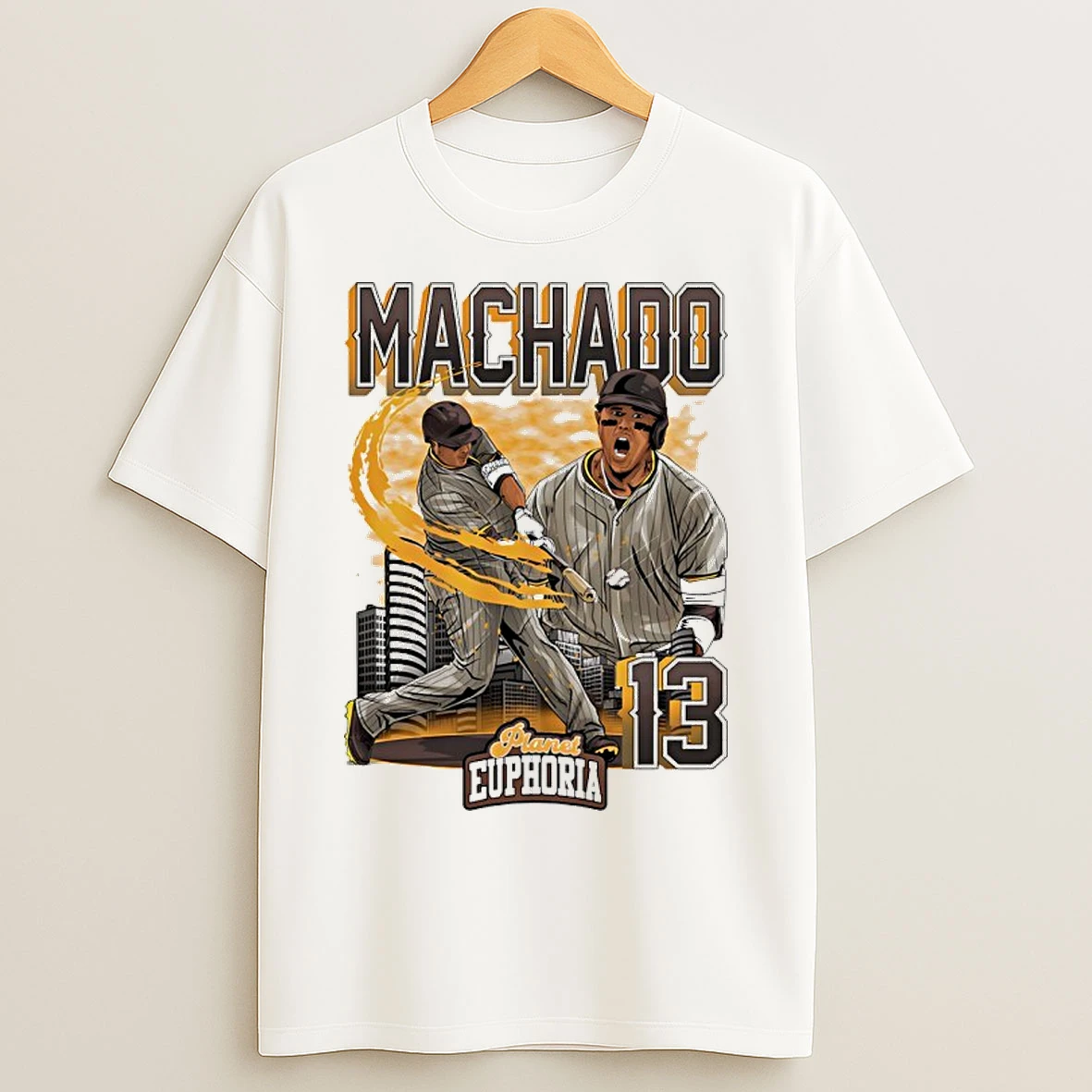 Classic Manny Machado San Diego Padres Player Swing City Skyline T Shirts