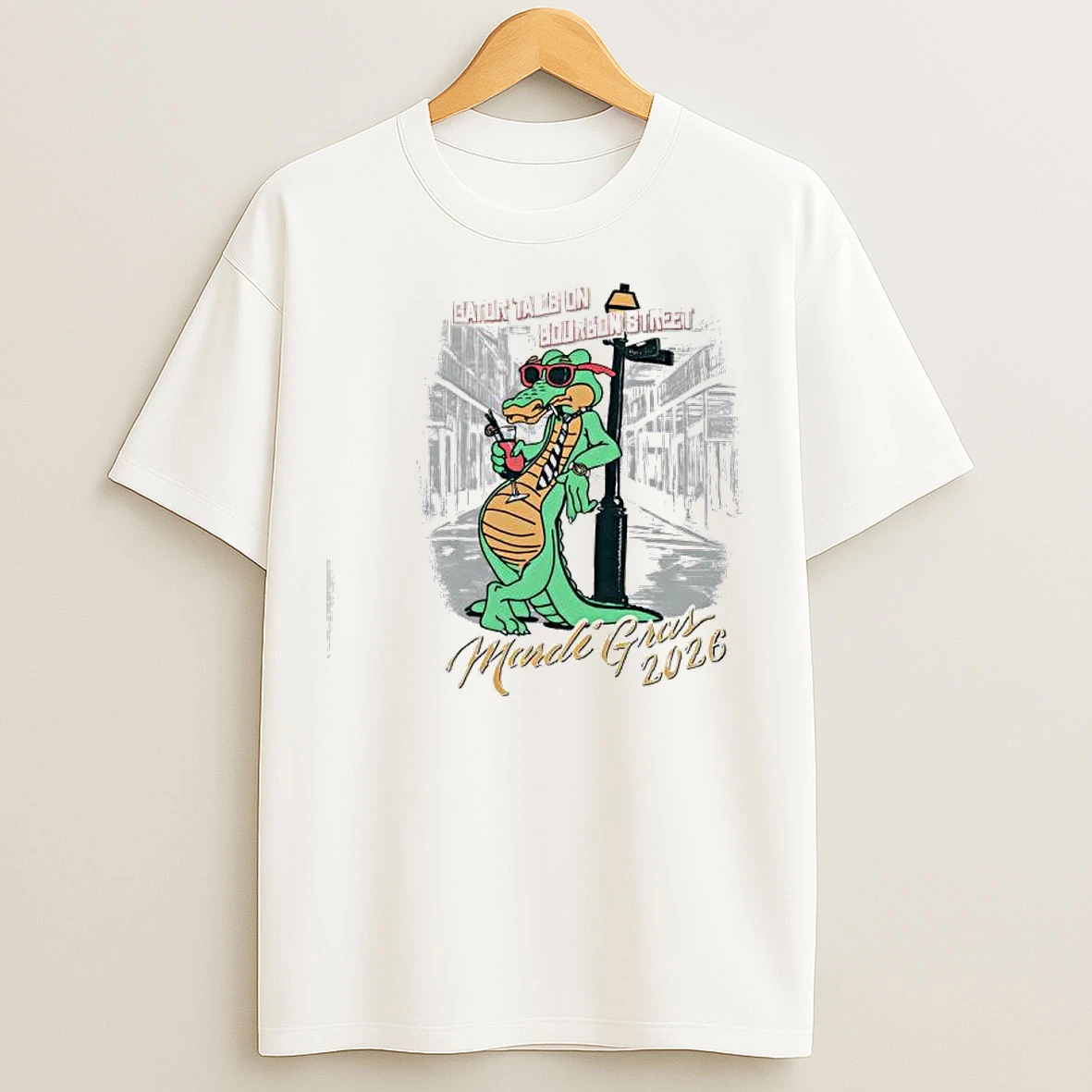 Classic Mardi Gras 2026 Gator Tails On Bourbon Street T Shirts