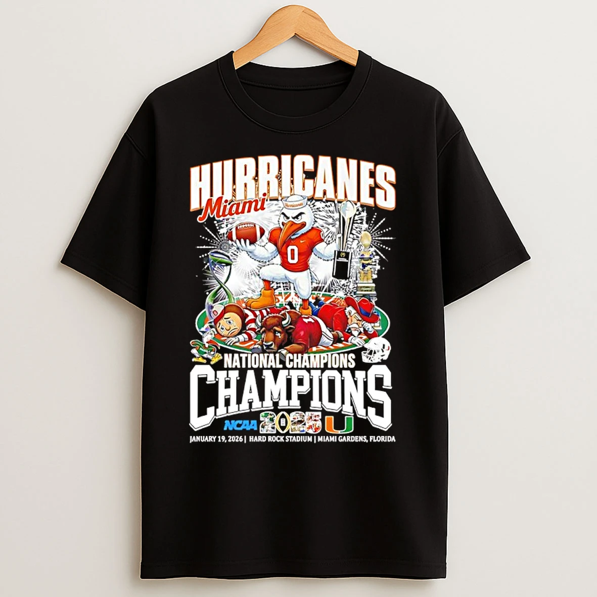 Classic Miami Hurricanes 2025 2026 Ncaa National Champions Mascot T Shirts