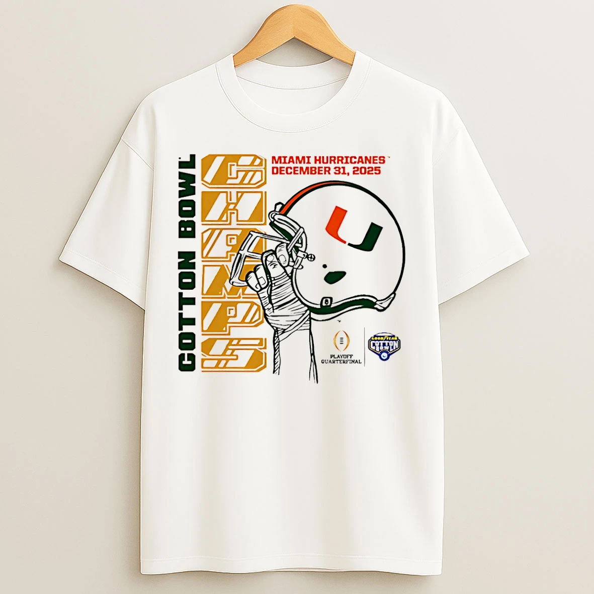 Classic Miami Hurricanes 2025 Cotton Bowl Champions Helmet T Shirts