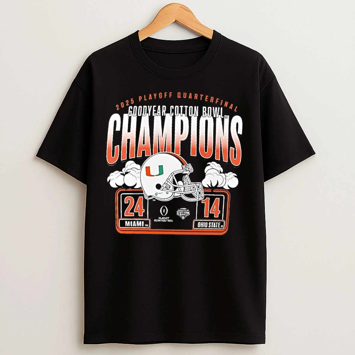 Classic Miami Hurricanes 2025 Cotton Bowl Champions Helmet Score T Shirts