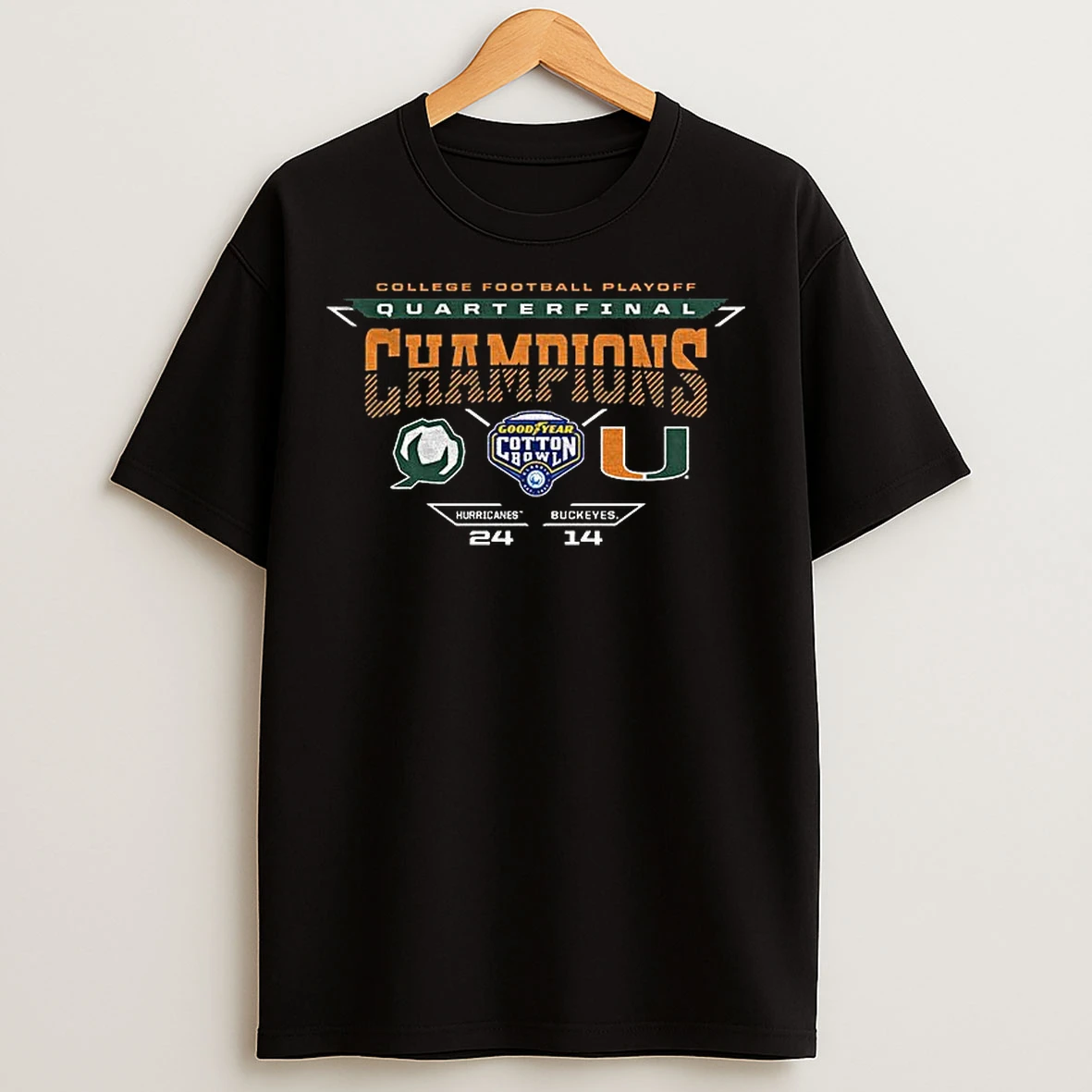 Classic Miami Hurricanes 2025 Cotton Bowl Champs Score Cfp Quarterfinal T Shirts