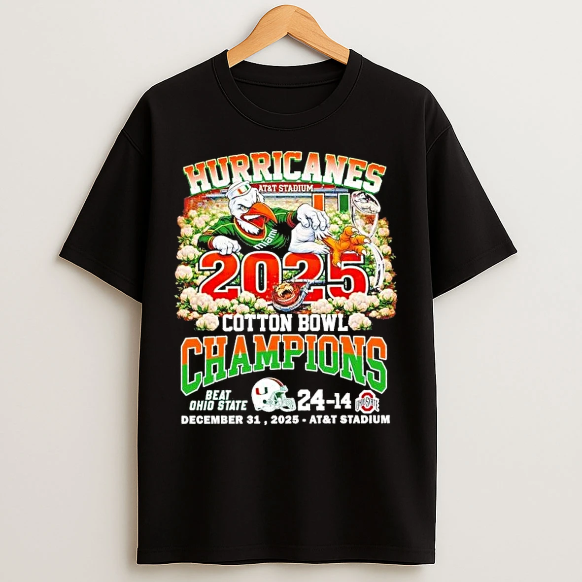 Classic Miami Hurricanes 2025 Cotton Bowl Champions Mascot Beat Ohio State T Shirts