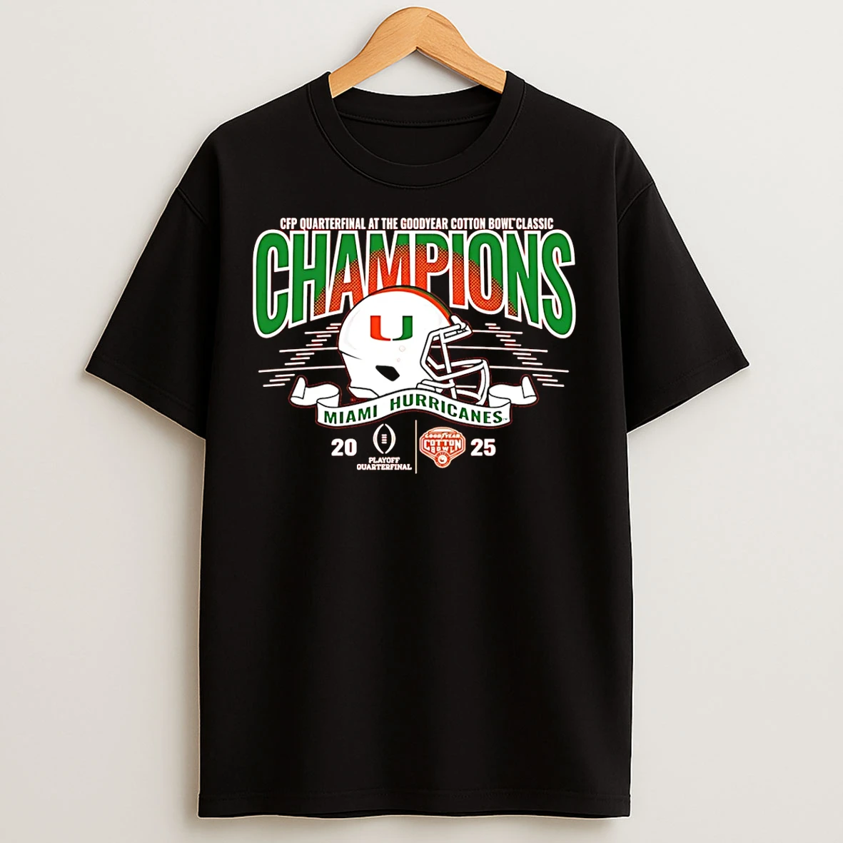 Classic Miami Hurricanes 2025 Goodyear Cotton Bowl Champions Helmet T Shirts