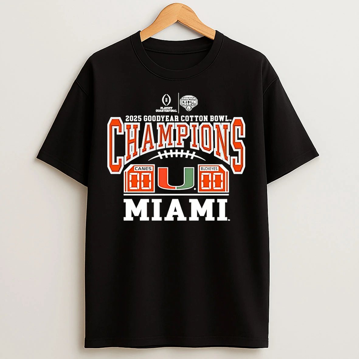 Classic Miami Hurricanes 2025 Goodyear Cotton Bowl Champions Score T Shirts