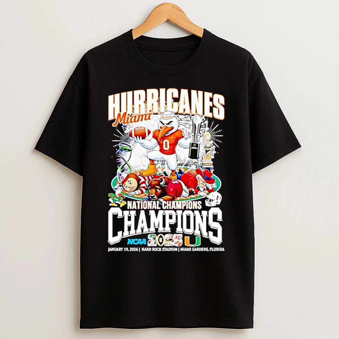 Classic Miami Hurricanes 2026 Ncaa National Champions Mascot T Shirts