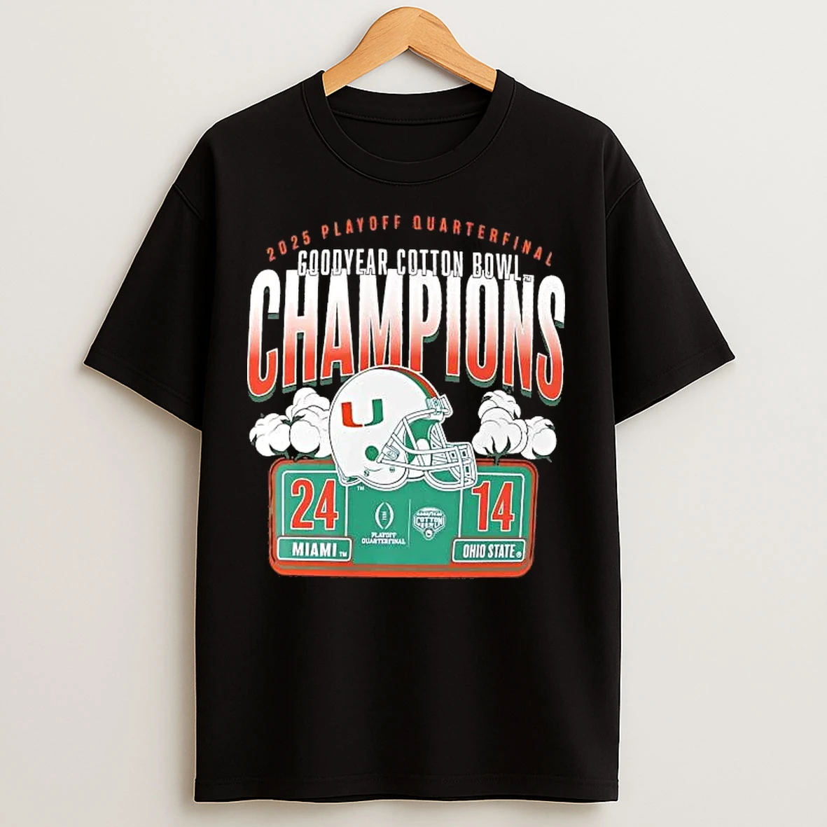 Classic Miami Hurricanes Cfp 2025 Cotton Bowl Champions Score T Shirts