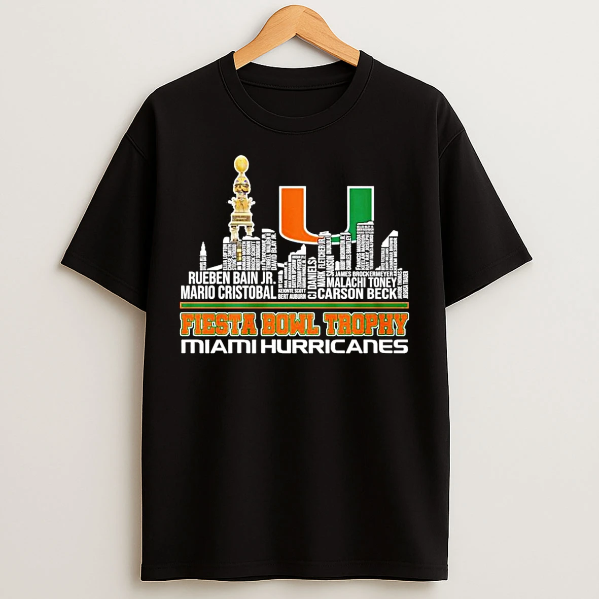 Classic Miami Hurricanes Cfp 2026 Fiesta Bowl Champions Player Names Skyline T Shirts