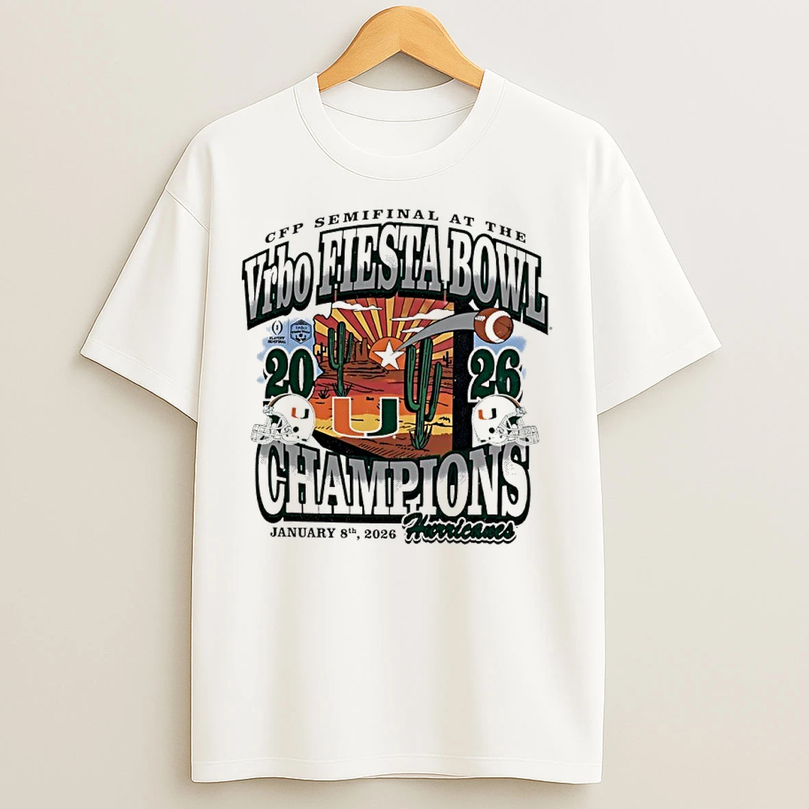 Classic Miami Hurricanes Cfp Vrbo Fiesta Bowl Champions Desert 2026 T Shirts
