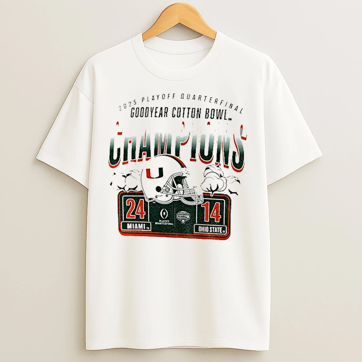 Classic Miami Hurricanes College Football Playoff 2025 Cotton Bowl Champions Scoring T Shirts