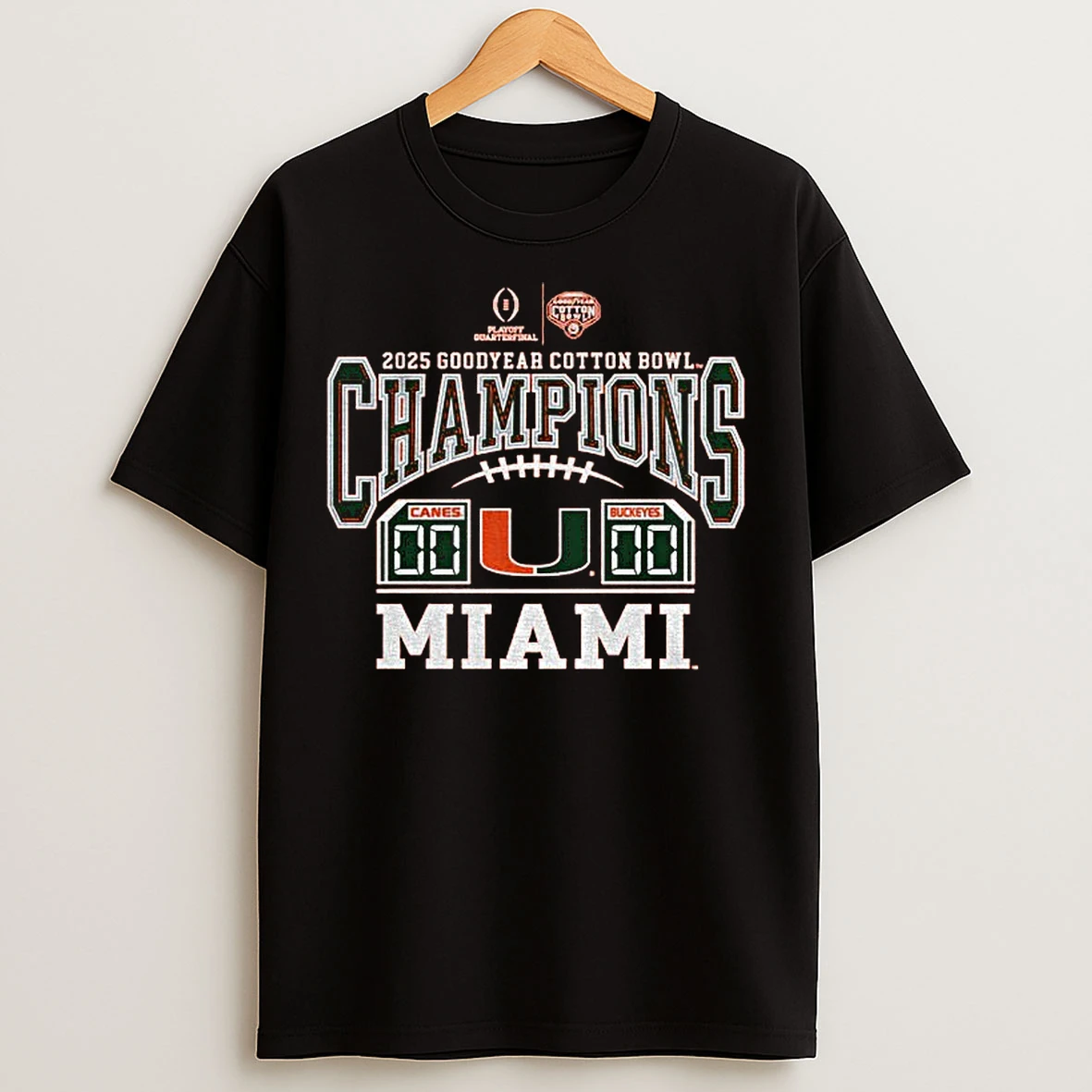 Classic Miami Hurricanes Football 2025 Cfp Quarterfinal Goodyear Cotton Bowl Champions T Shirts