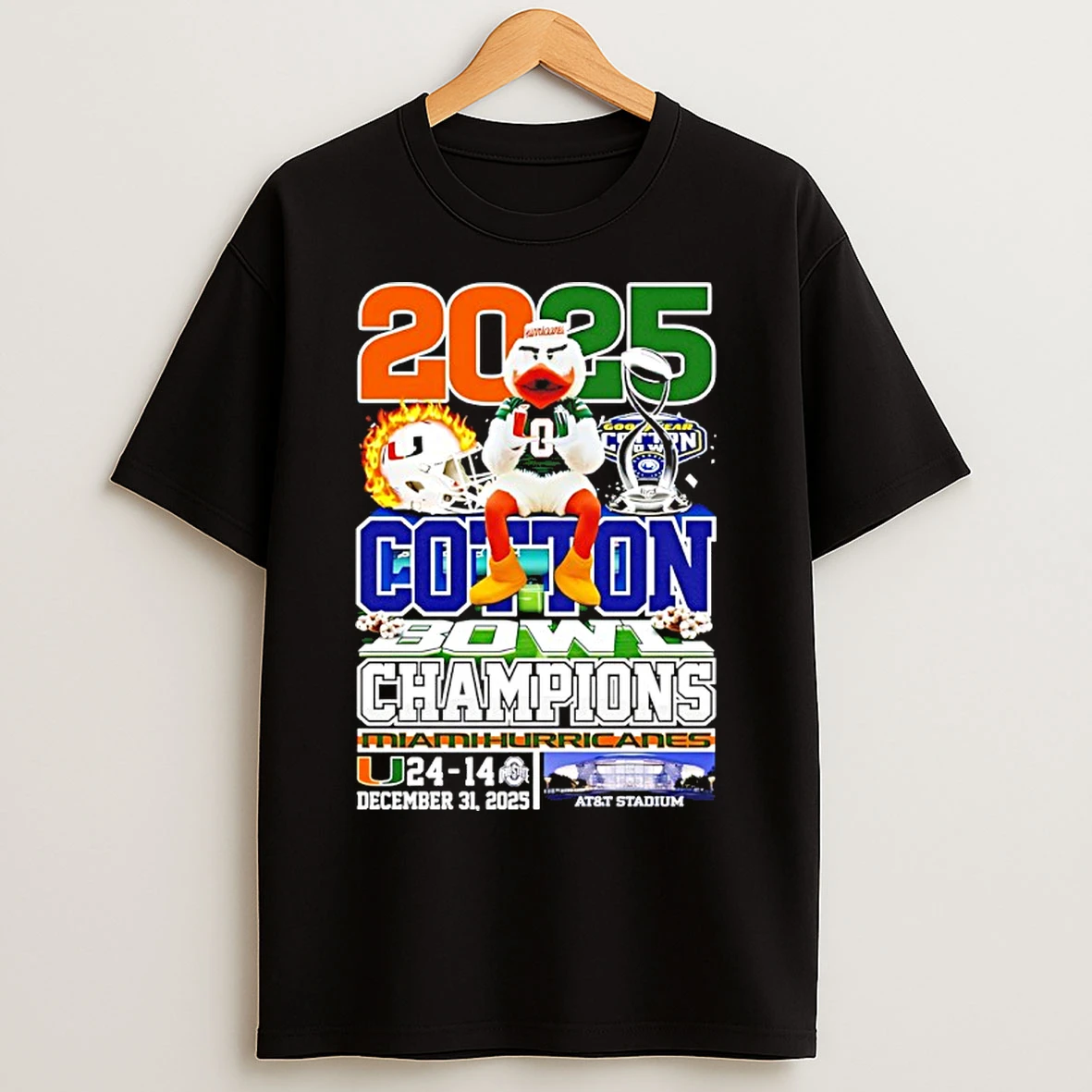Classic Miami Hurricanes Football Cotton Bowl Champions Mascot 2025 T Shirts