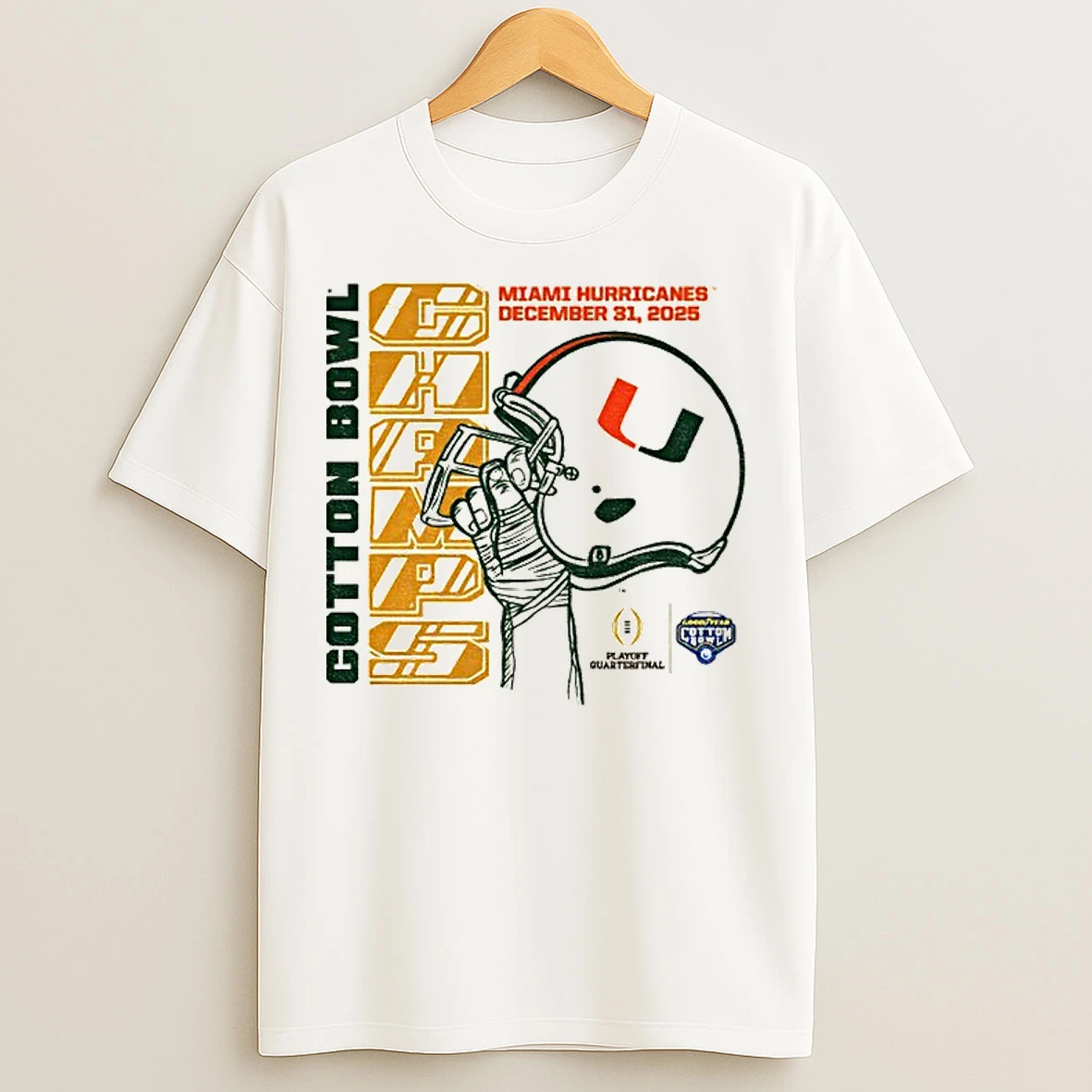 Classic Miami Hurricanes Football Helmet Cotton Bowl Champions December 31 2025 T Shirts