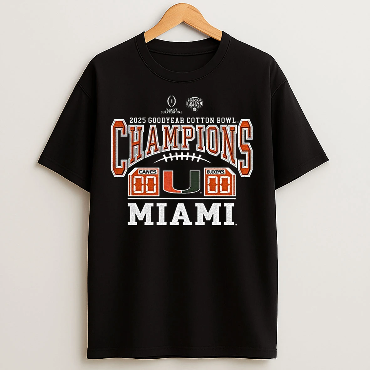 Classic Miami Hurricanes Score 2025 Mens Cotton Bowl Champions Game T Shirts