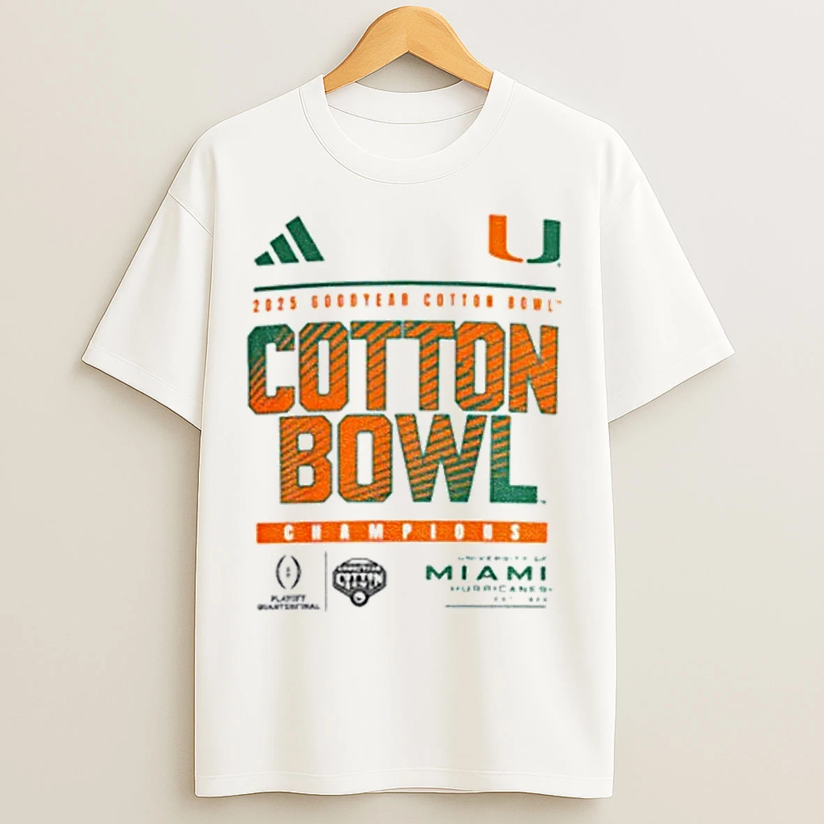Classic Miami Hurricanes White 2025 Goodyear Cotton Bowl Champions T Shirts
