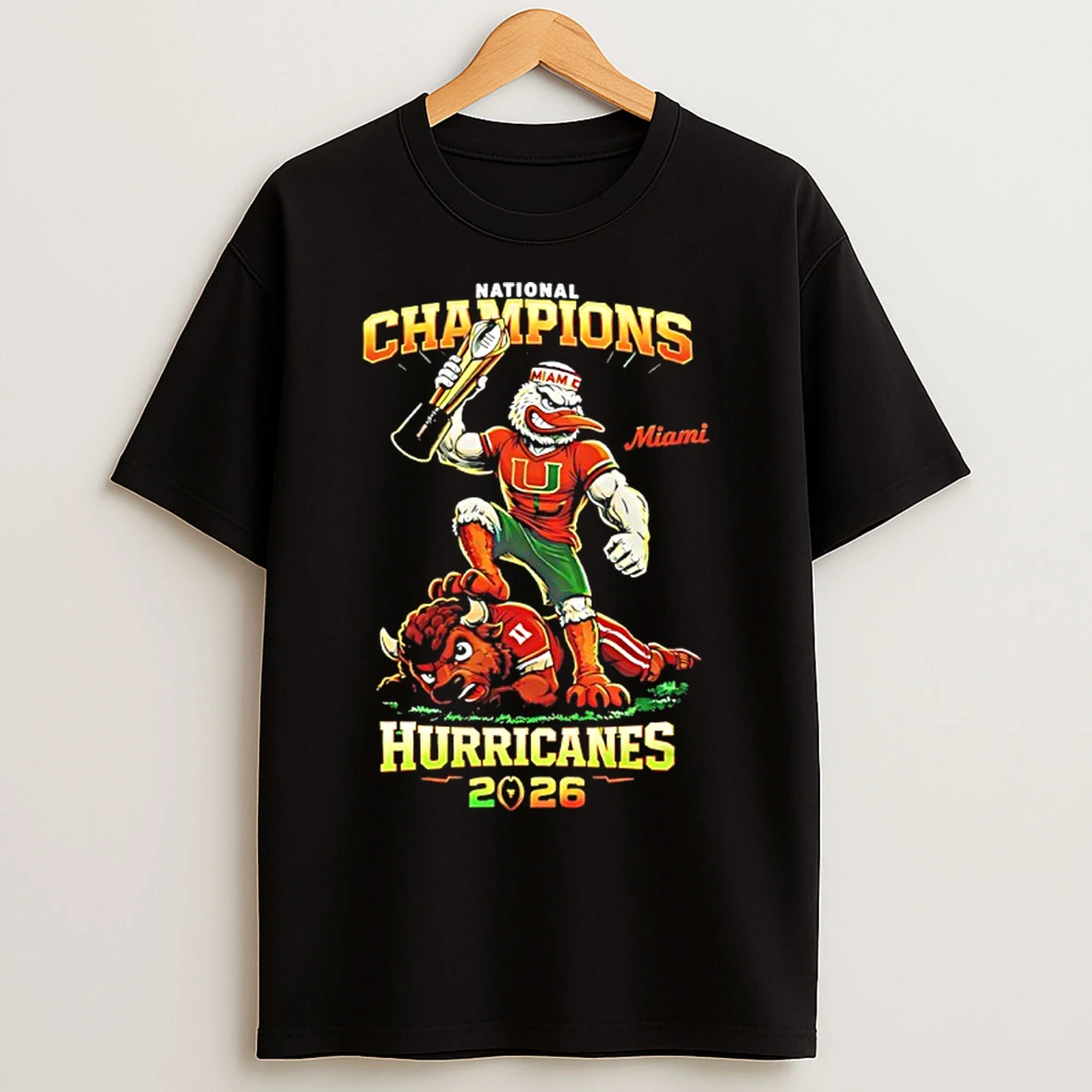 Classic Miami Hurricanes Beat Indiana Hoosiers Win 2026 National Champions Mascot T Shirts