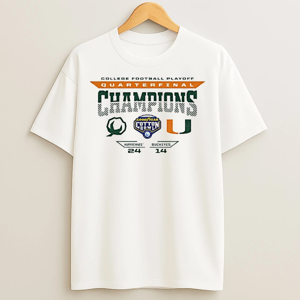 Classic Miami Hurricanes Beat Ohio State Buckeyes 24 14 2025 Cfp Cotton Bowl Champions T Shirts