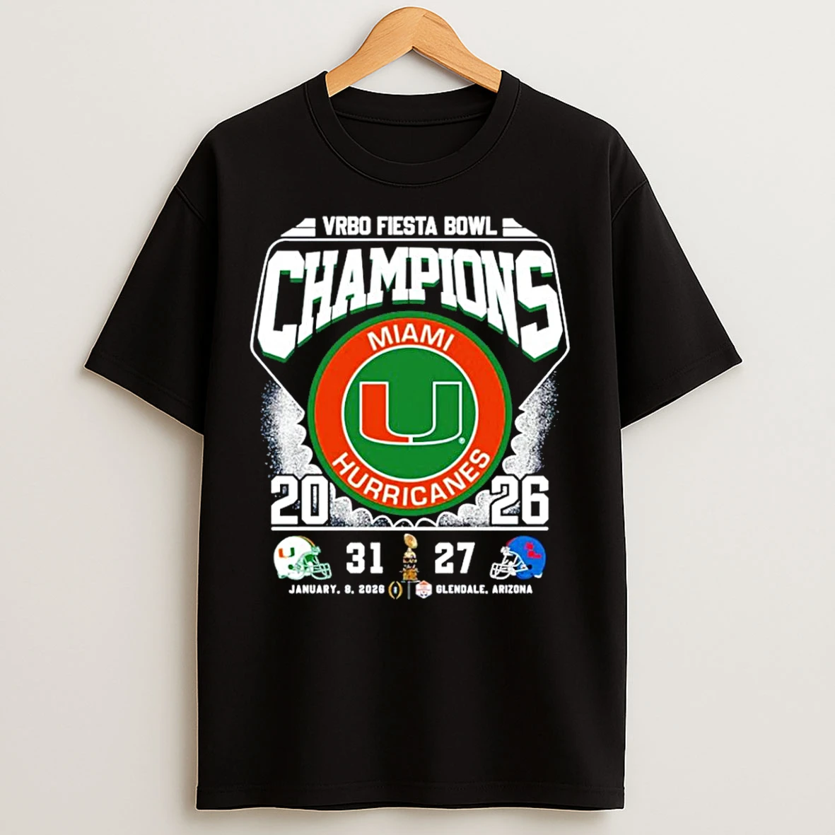 Classic Miami Hurricanes Vrbo Fiesta Bowl Champions 31 27 Score T Shirts