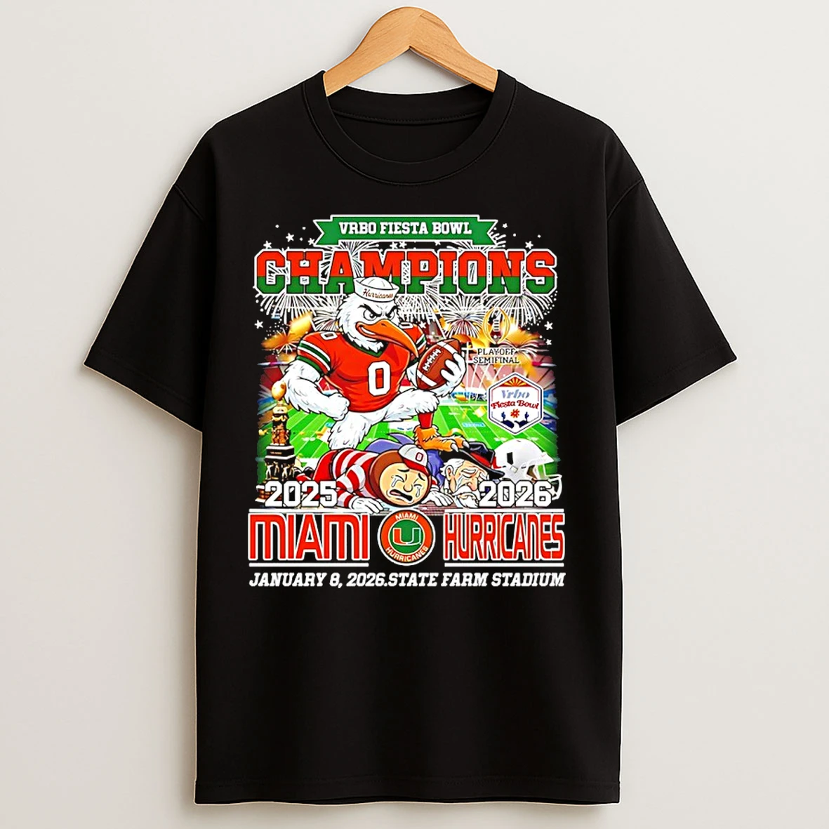 Classic Miami Beat Ole Miss And Ohio State Win 2026 Wrbo Fiesta Bowl Champions Mascot T Shirts