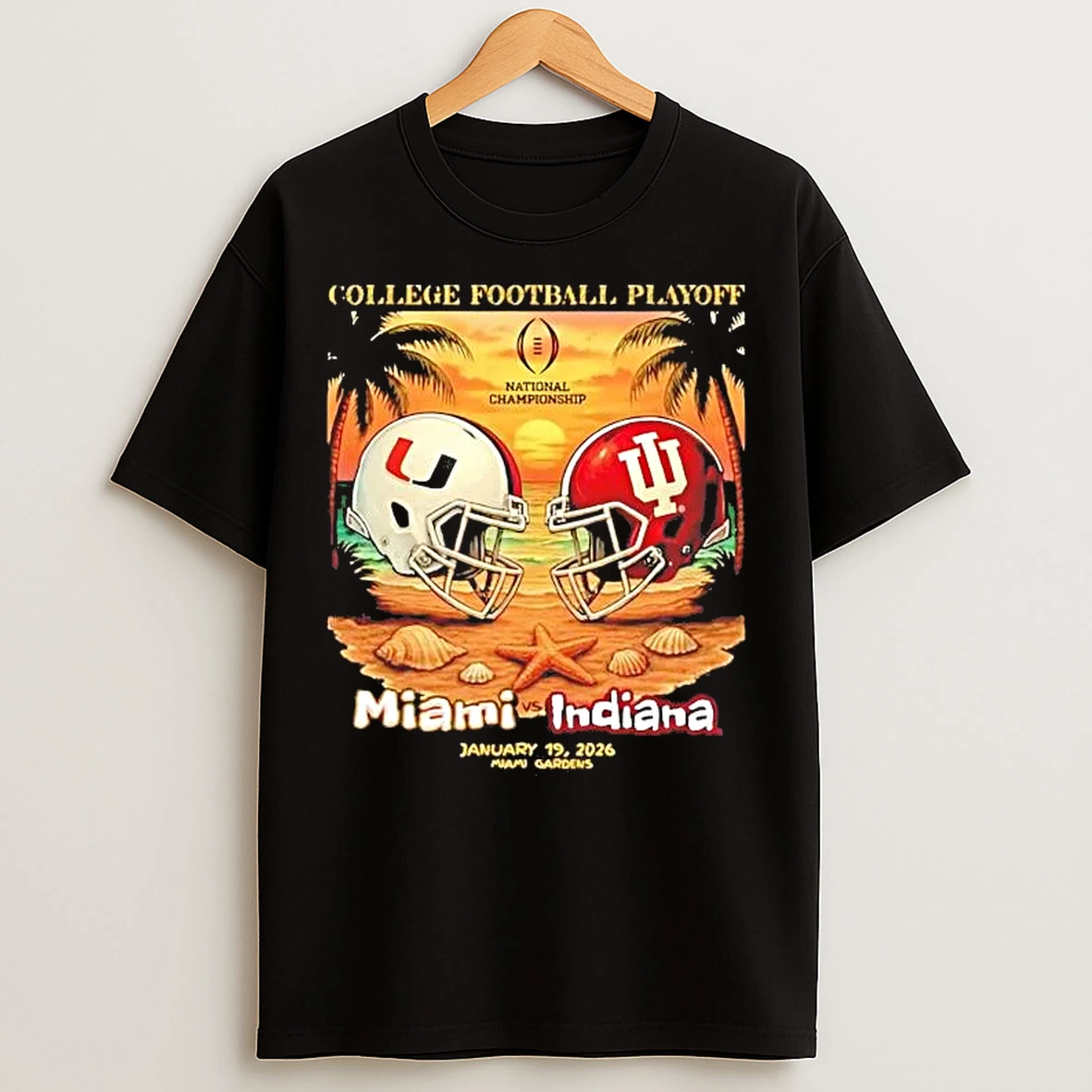 Classic Miami Vs Indiana 2026 Cfp National Championship Helmet Beach T Shirts