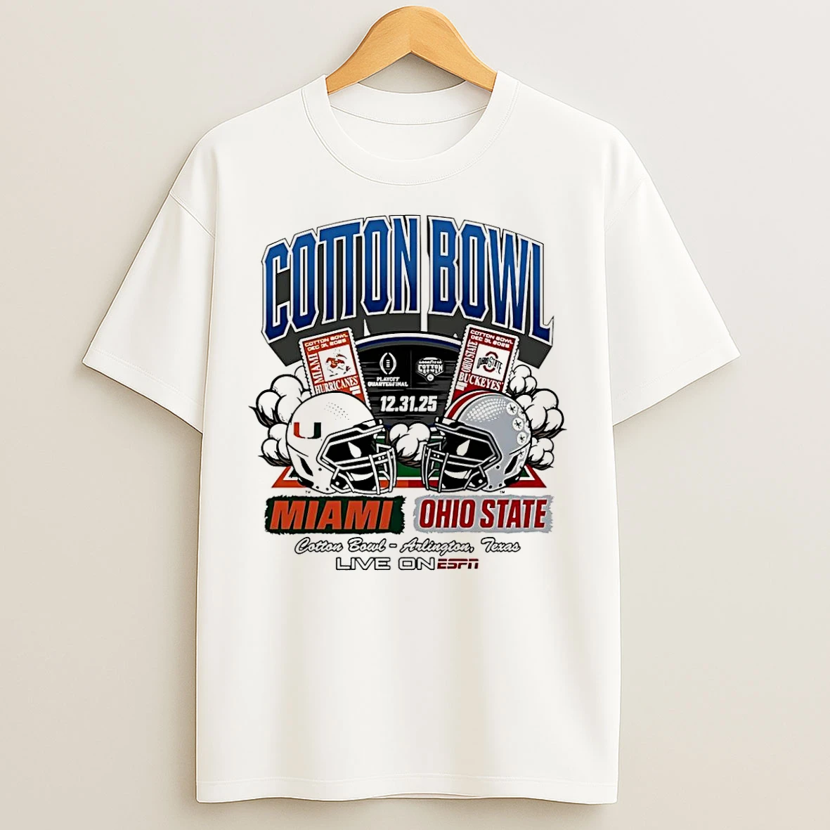 Classic Miami Vs Ohio State 2025 Cotton Bowl Matchup Helmet T Shirts