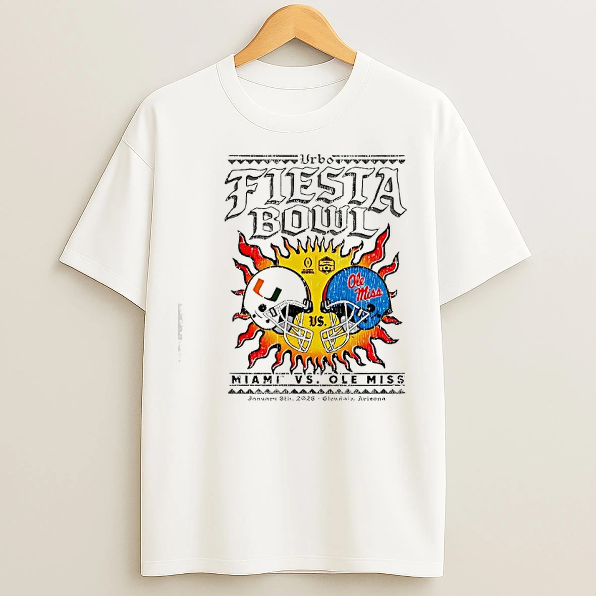 Classic Miami Vs Ole 2026 Vrbo Fiesta Bowl Matchup Cfp Semifinal Solar Standoff T Shirts