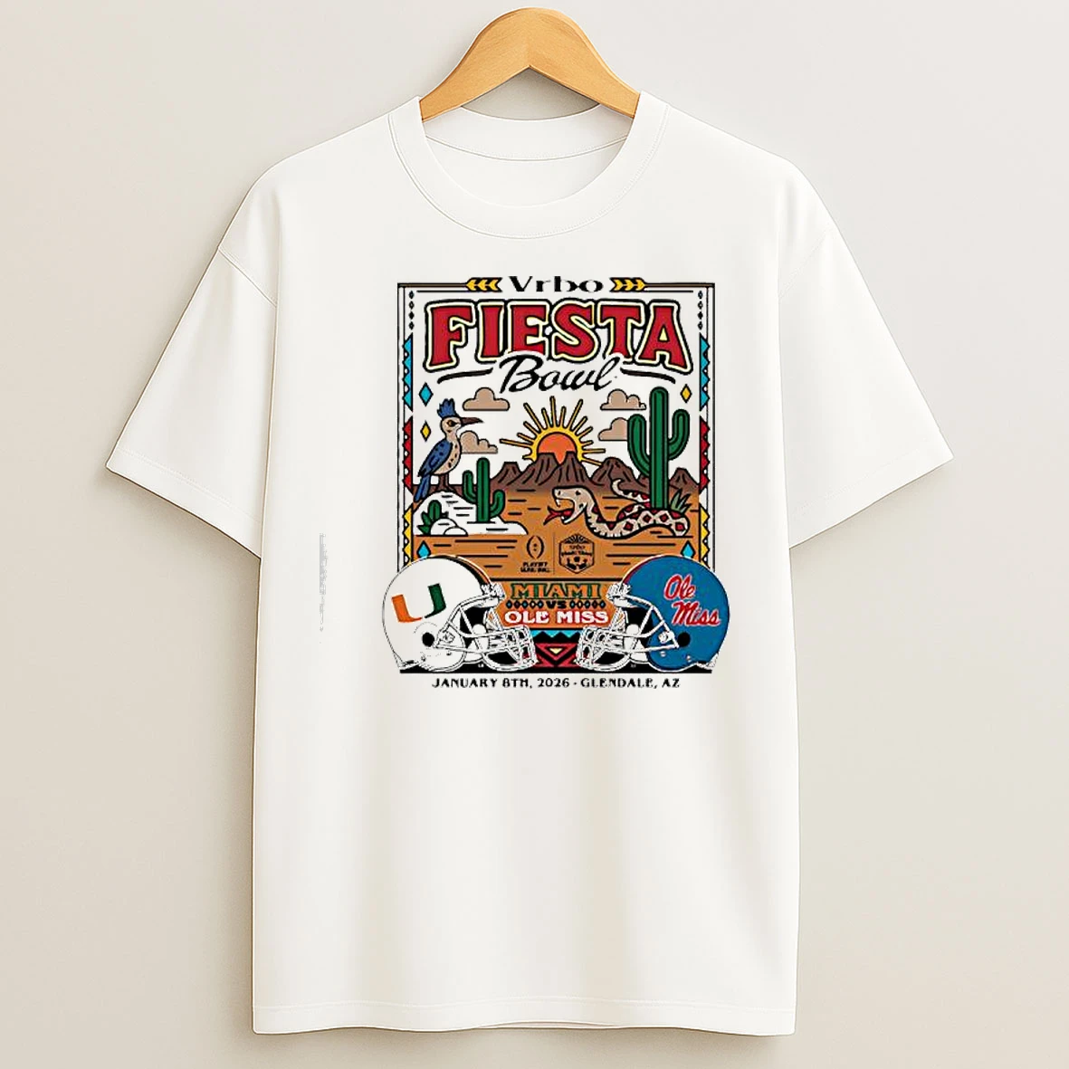 Classic Miami Vs Ole 2026 Vrbo Fiesta Bowl Matchup Desert Dudes T Shirts