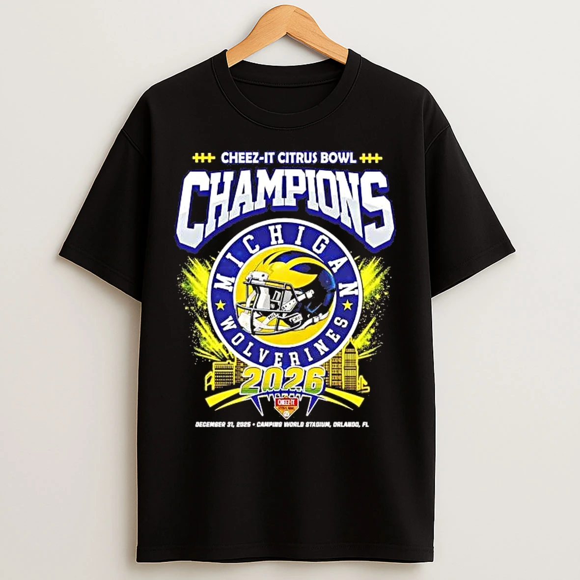 Classic Michigan Wolverines 2025 Cheez It Citrus Bowl Champions Helmet T Shirts