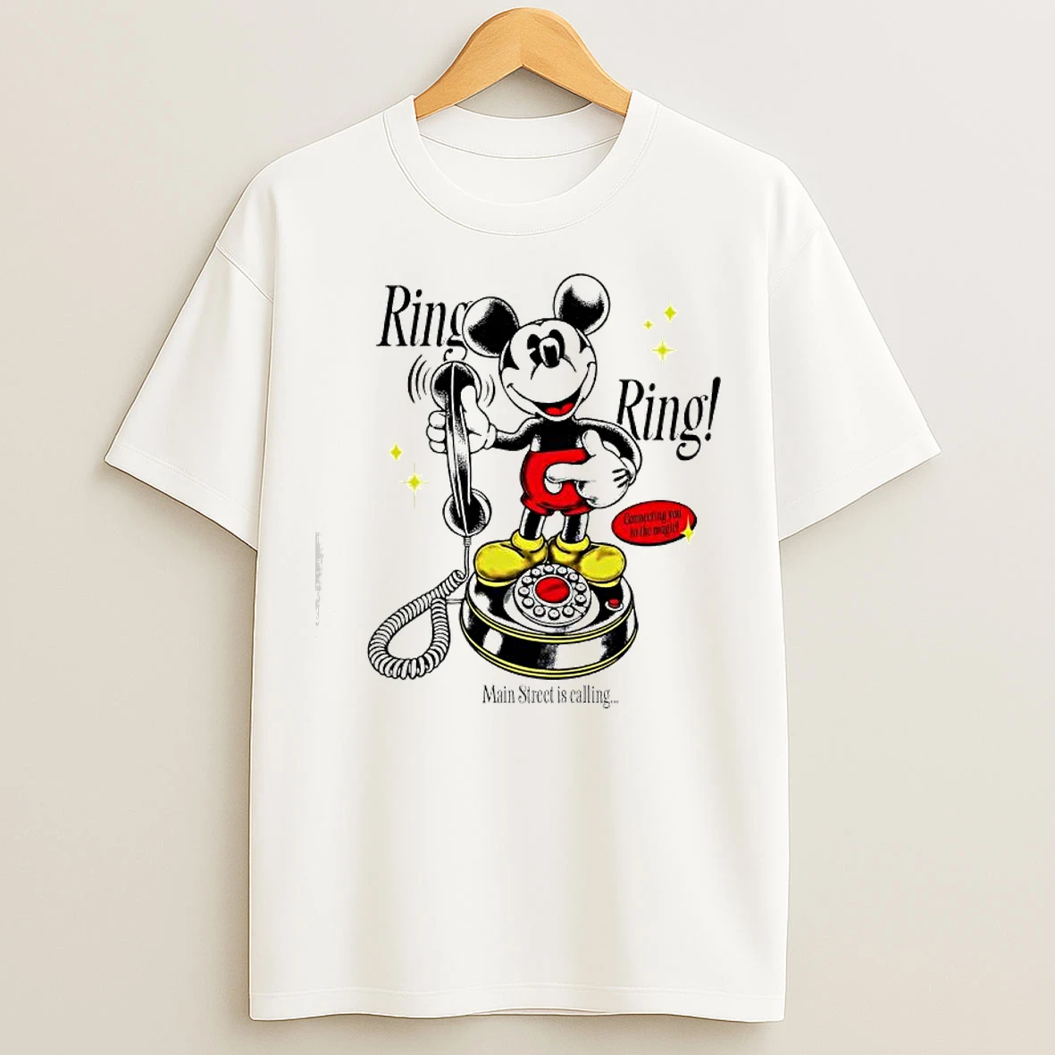 Classic Mickey Mouse Ring Ring Main Street Is Calling T Shirts