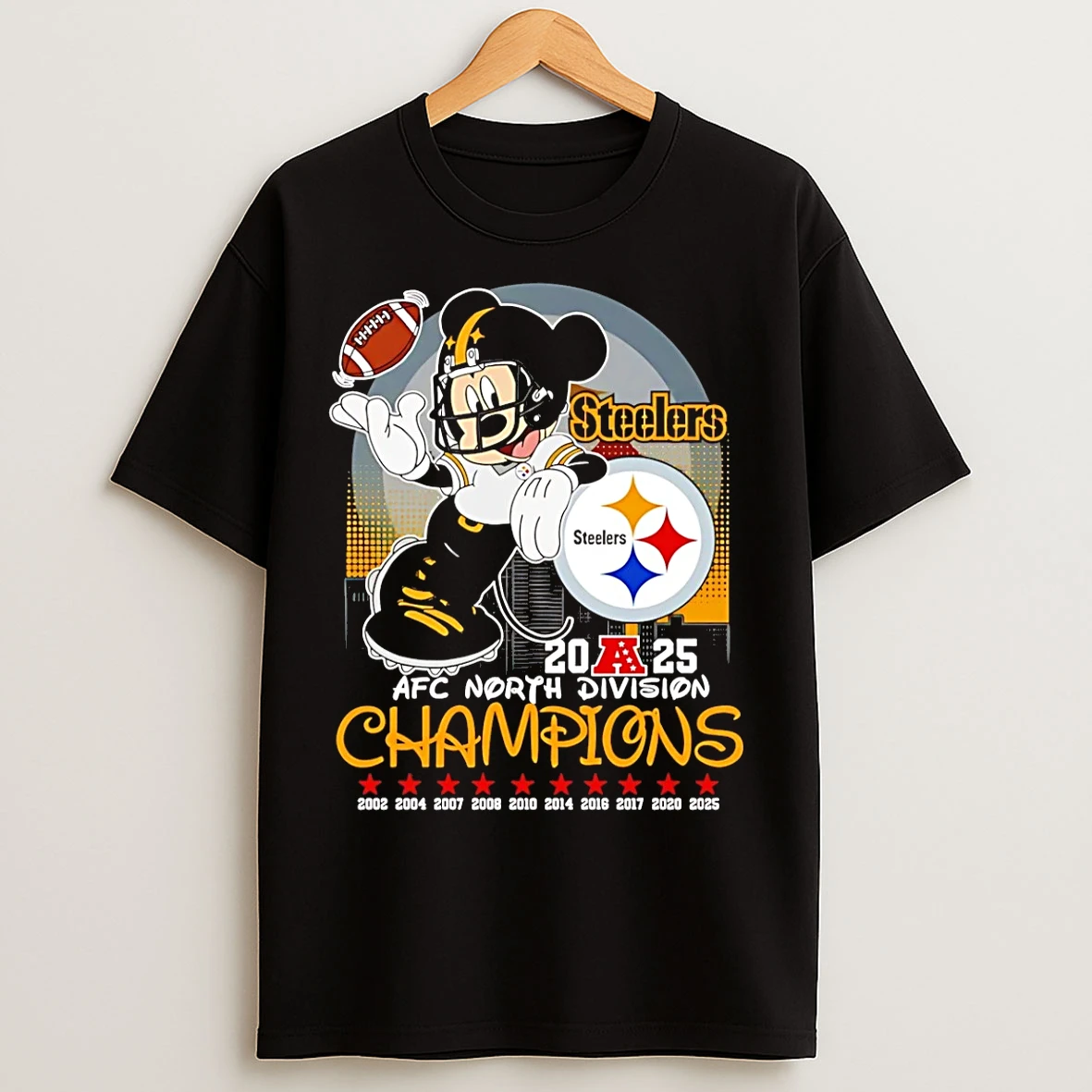 Classic Mickey Pittsburgh Steelers 2025 Afc North Champions Skyline T Shirts