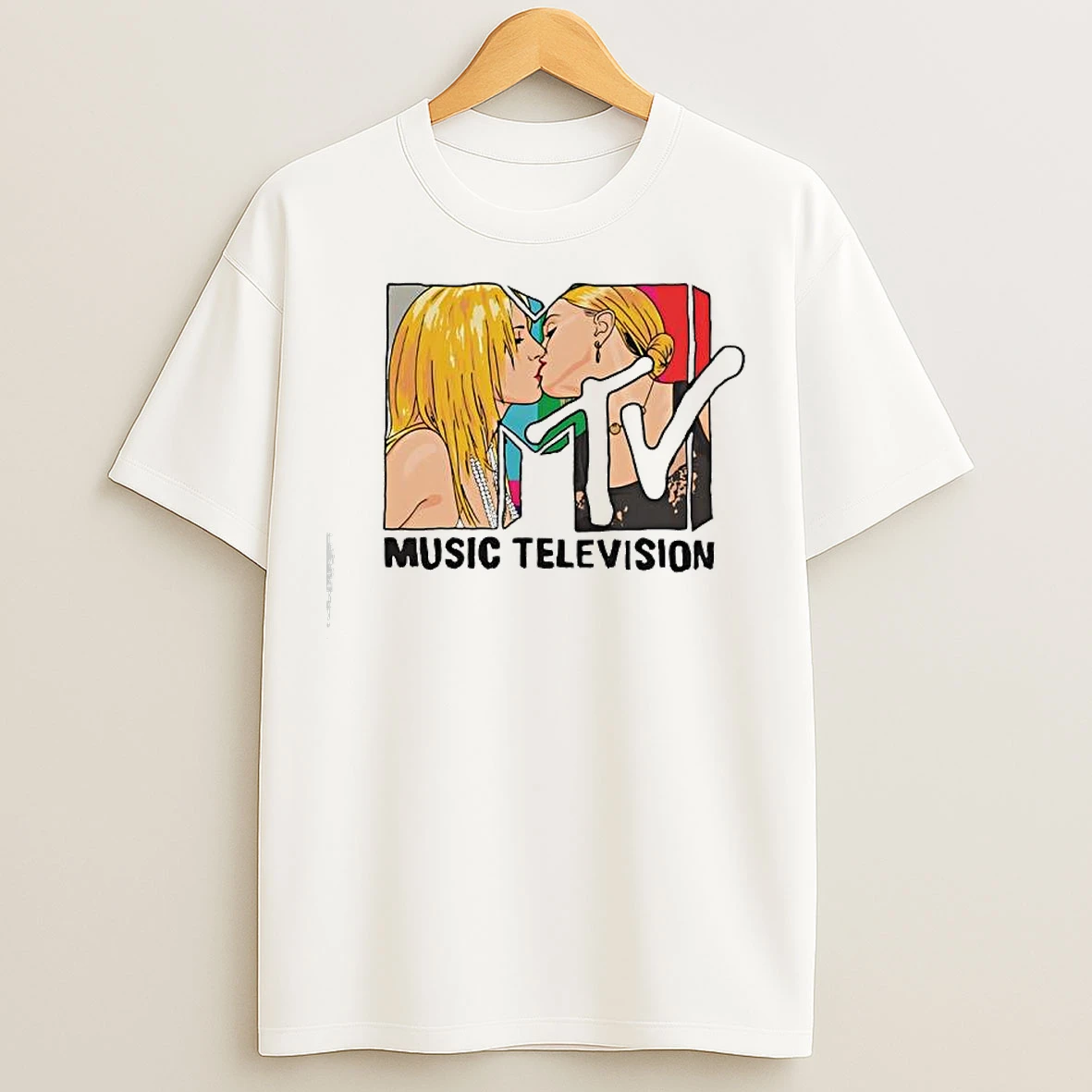 Classic Miley Cyrus And Madonna Kissing Mtv Music Television Logo T Shirts