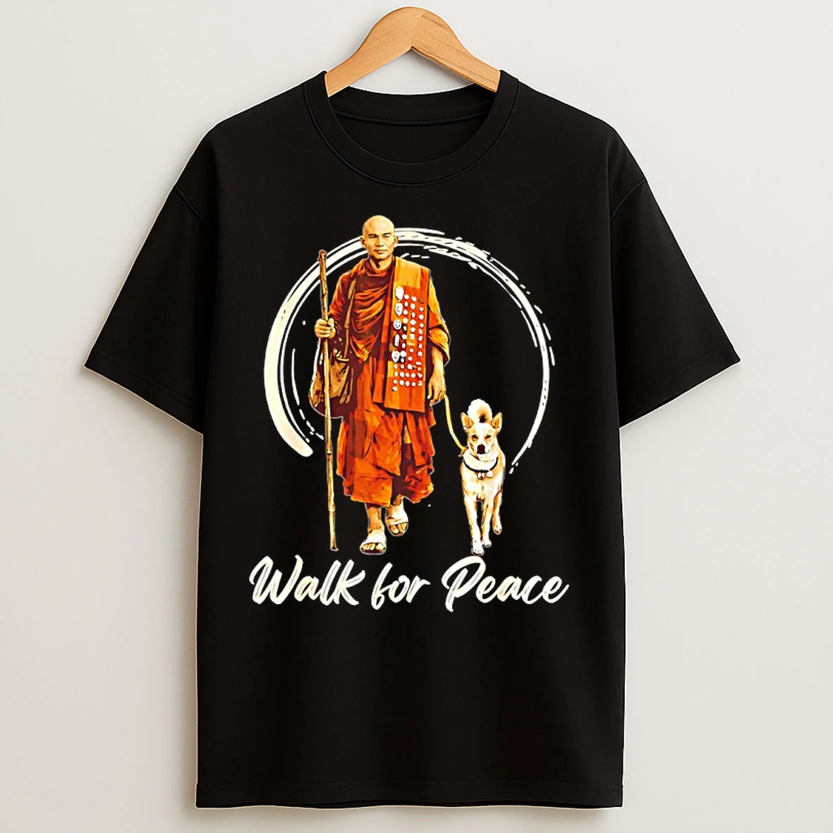 Classic Monk And Peace Dog Aloka Dog Walk For Peace Graphic T Shirts