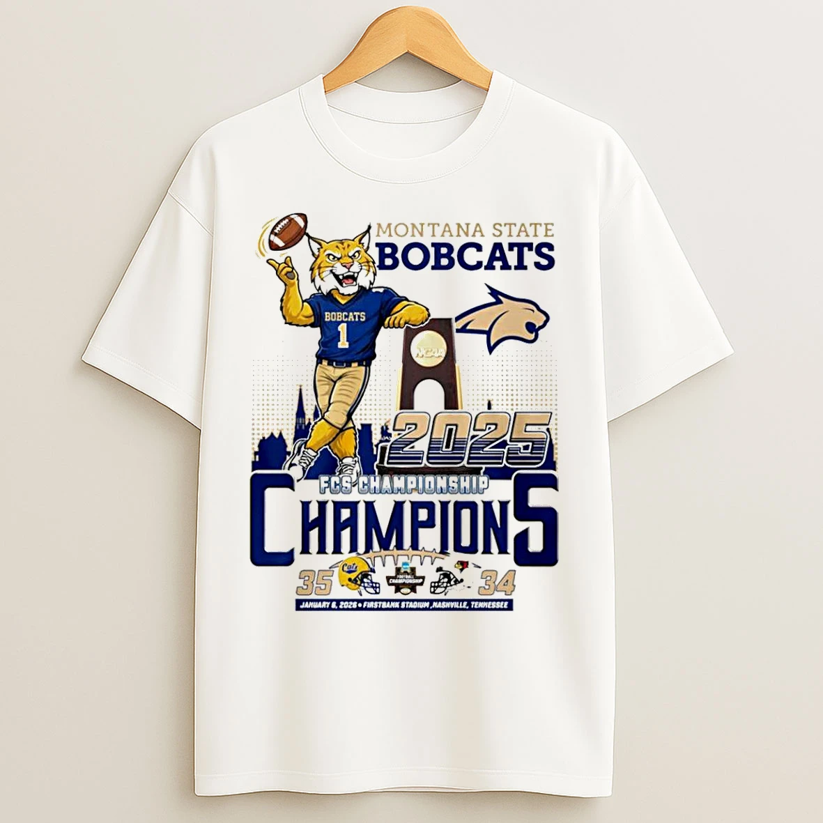 Classic Montana State Bobcats 2025 National Champions Mascot City Skyline T Shirts