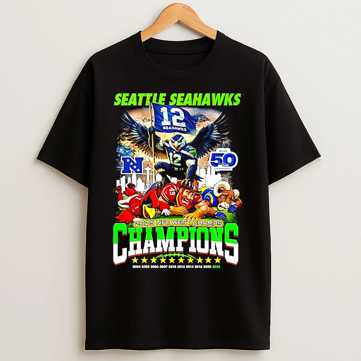 Classic Nfc West Champions Seattle Seahawks 2025 10 Time Mascot T Shirts
