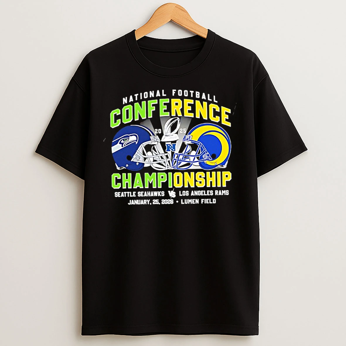Classic National Football Conference Seattle Seahawks And Los Angeles Rams Jan 25 2026 Helmets T Shirts