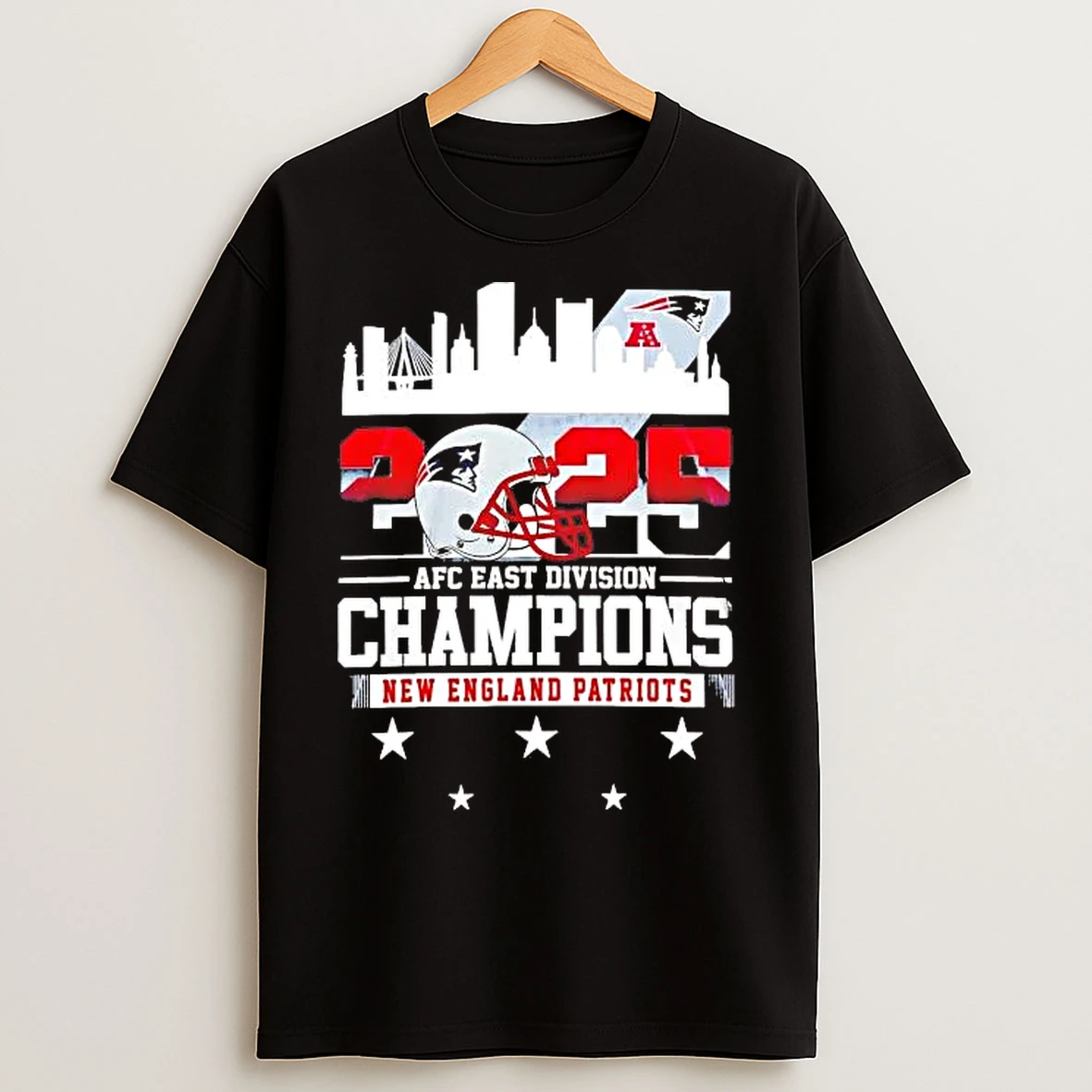 Classic New England Patriots 2025 Afc East Division Champions Helmet Skyline T Shirts