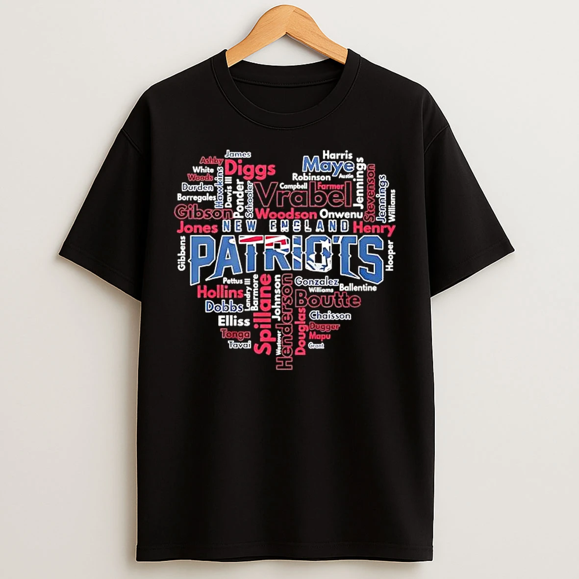 Classic New England Patriots Fan Player Names Of Heart T Shirts